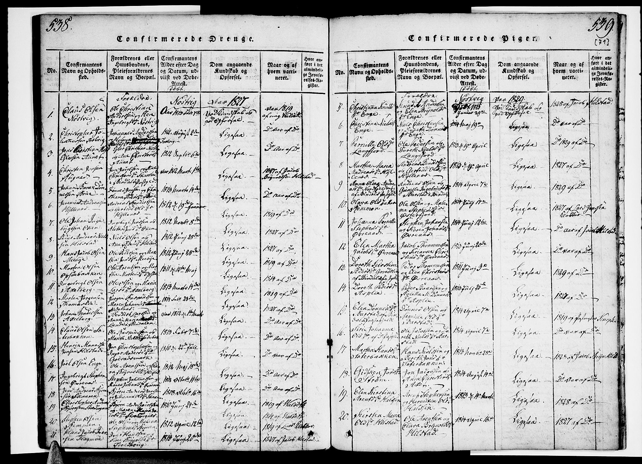 Ministerialprotokoller, klokkerbøker og fødselsregistre - Nordland, SAT/A-1459/814/L0223: Parish register (official) no. 814A04, 1820-1833, p. 538-539