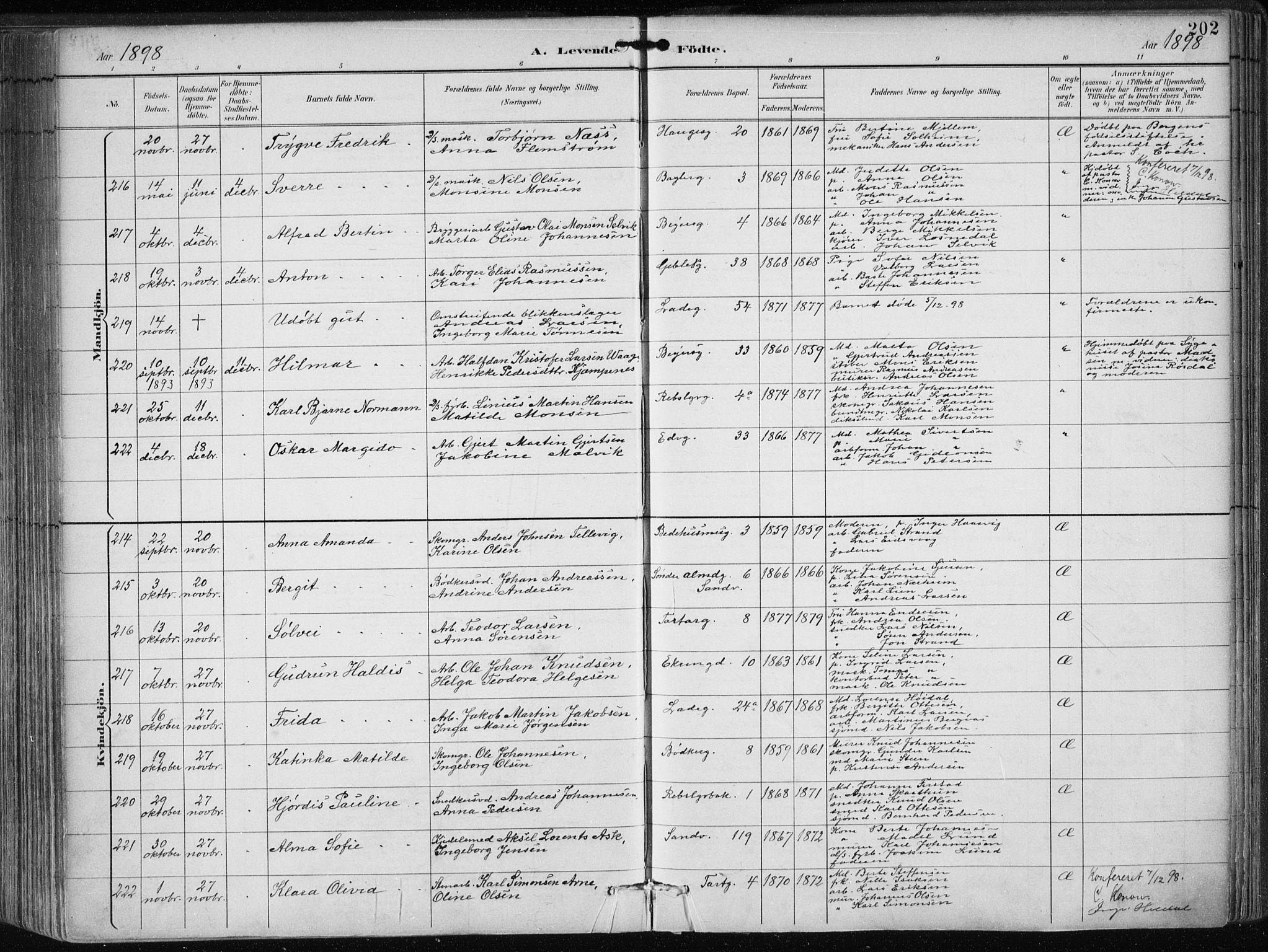 Sandviken Sokneprestembete, AV/SAB-A-77601/H/Ha/L0005: Parish register (official) no. B 2, 1891-1901, p. 202