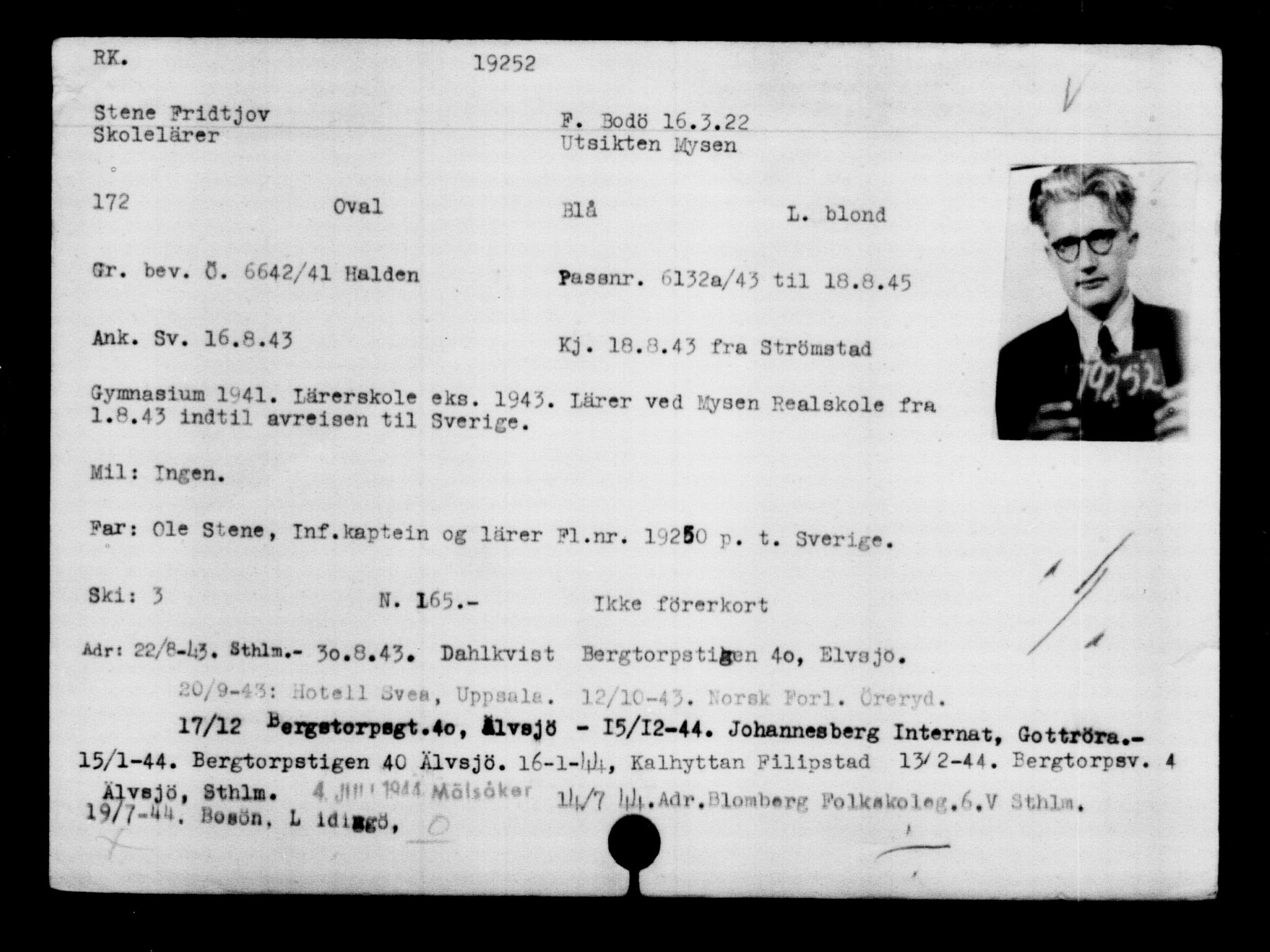 Utenriksstasjonene, Legasjonen i Stockholm, Flyktningkontoret, AV/RA-S-6753/V/Va/L0009: Kjesäterkartoteket, flyktninger med registreringsnr. 18502-22048, 1940-1945, p. 887