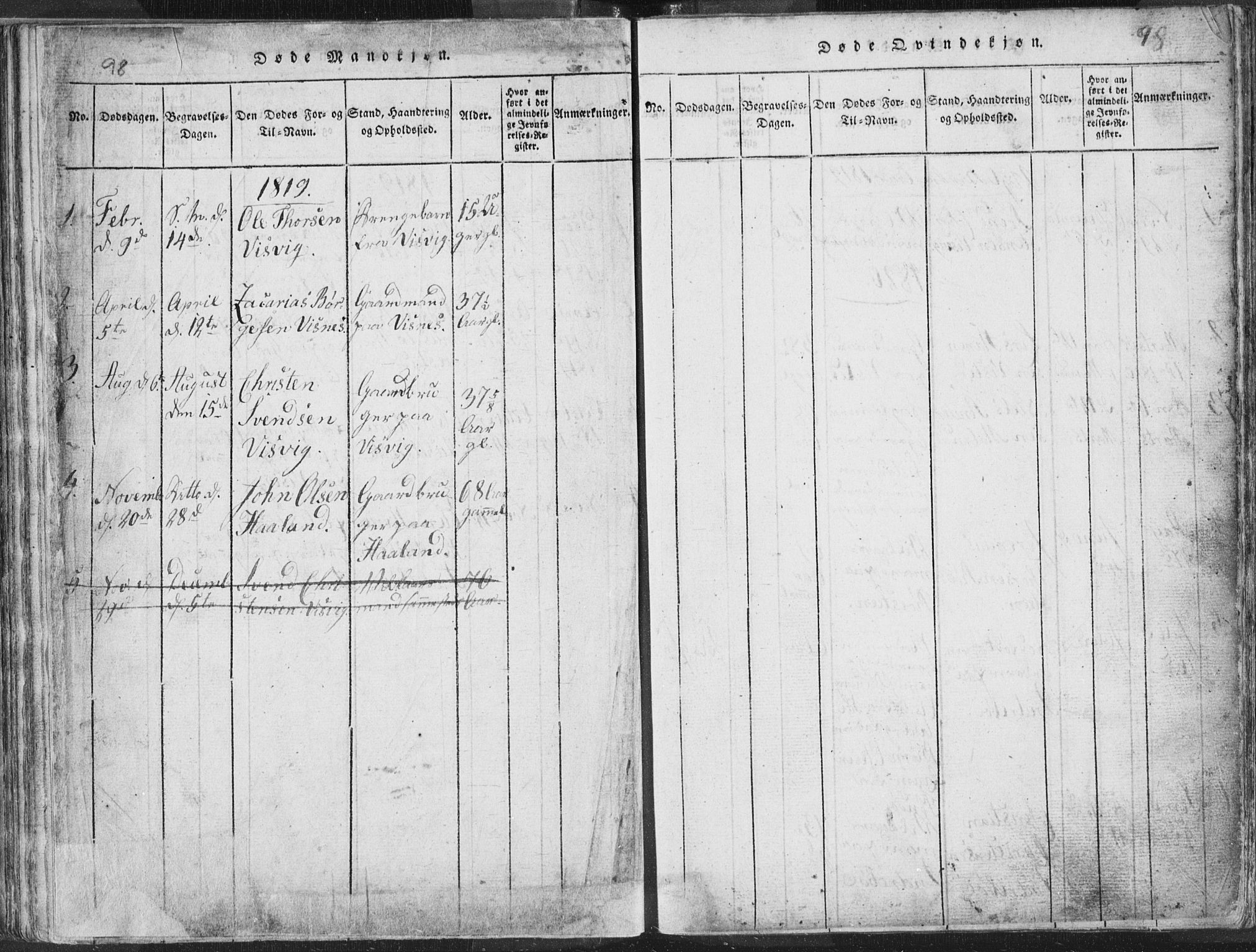 Hetland sokneprestkontor, SAST/A-101826/30/30BA/L0001: Parish register (official) no. A 1, 1816-1856, p. 98