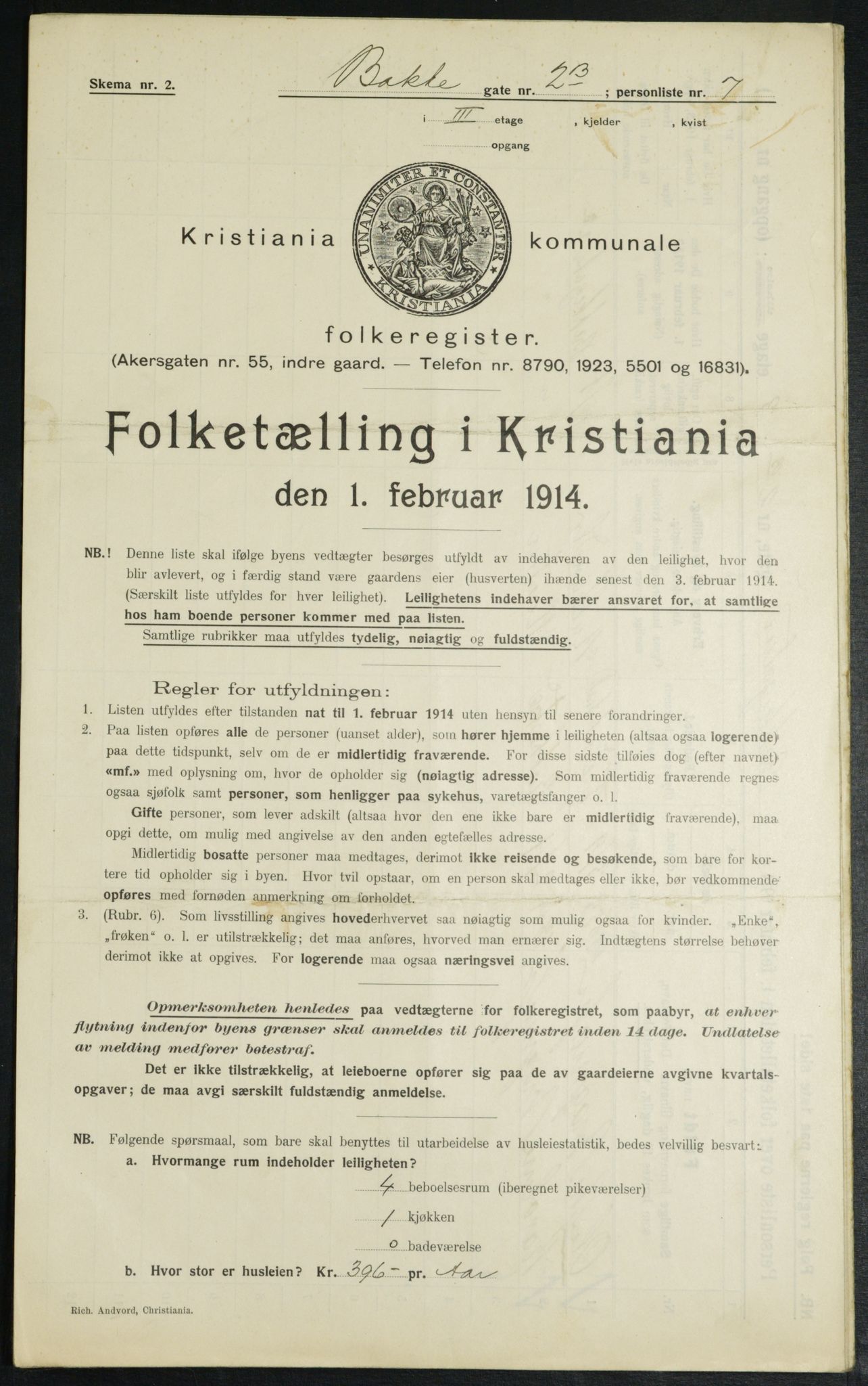 OBA, Municipal Census 1914 for Kristiania, 1914, p. 2665