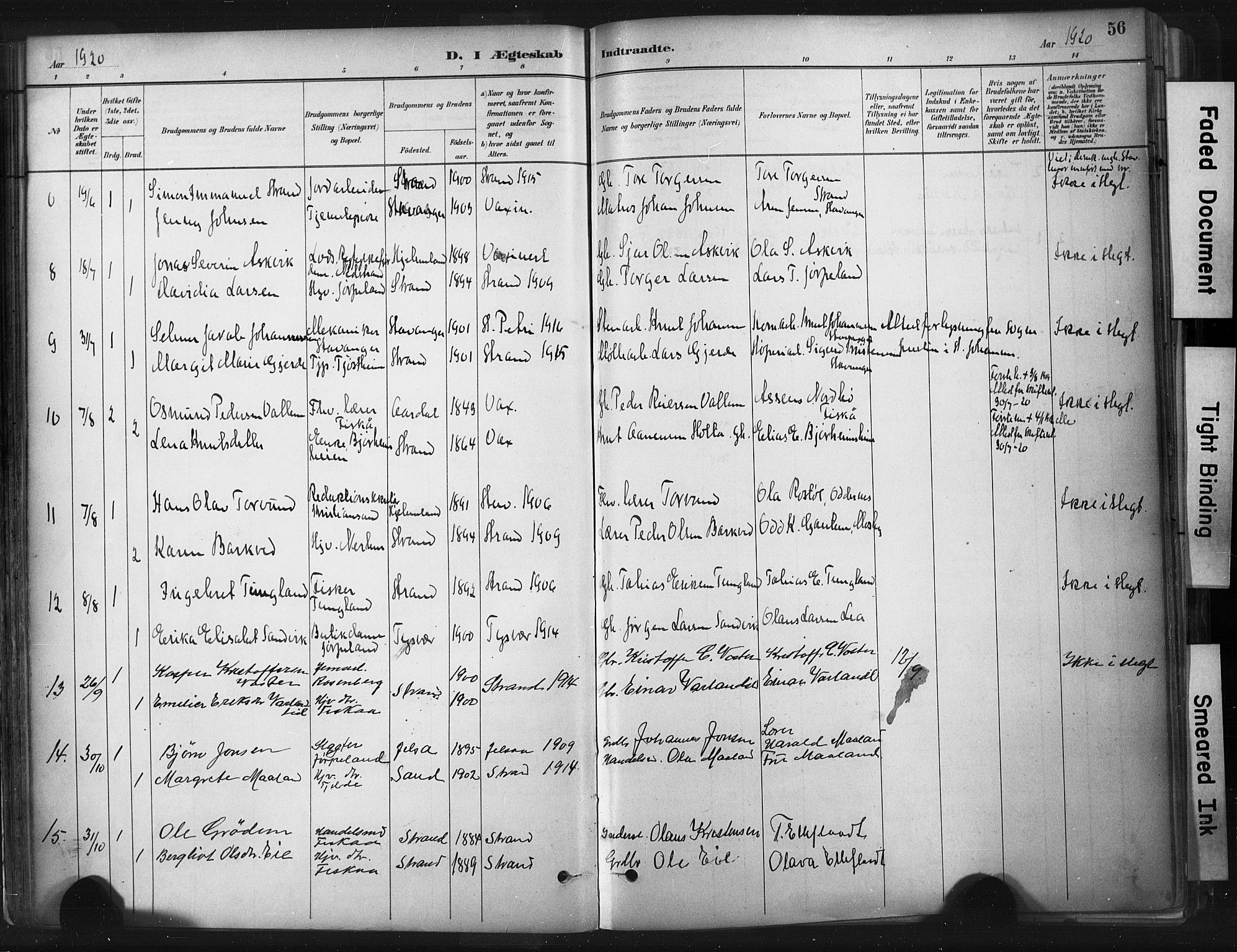 Strand sokneprestkontor, AV/SAST-A-101828/H/Ha/Haa/L0010: Parish register (official) no. A 10, 1882-1929, p. 56