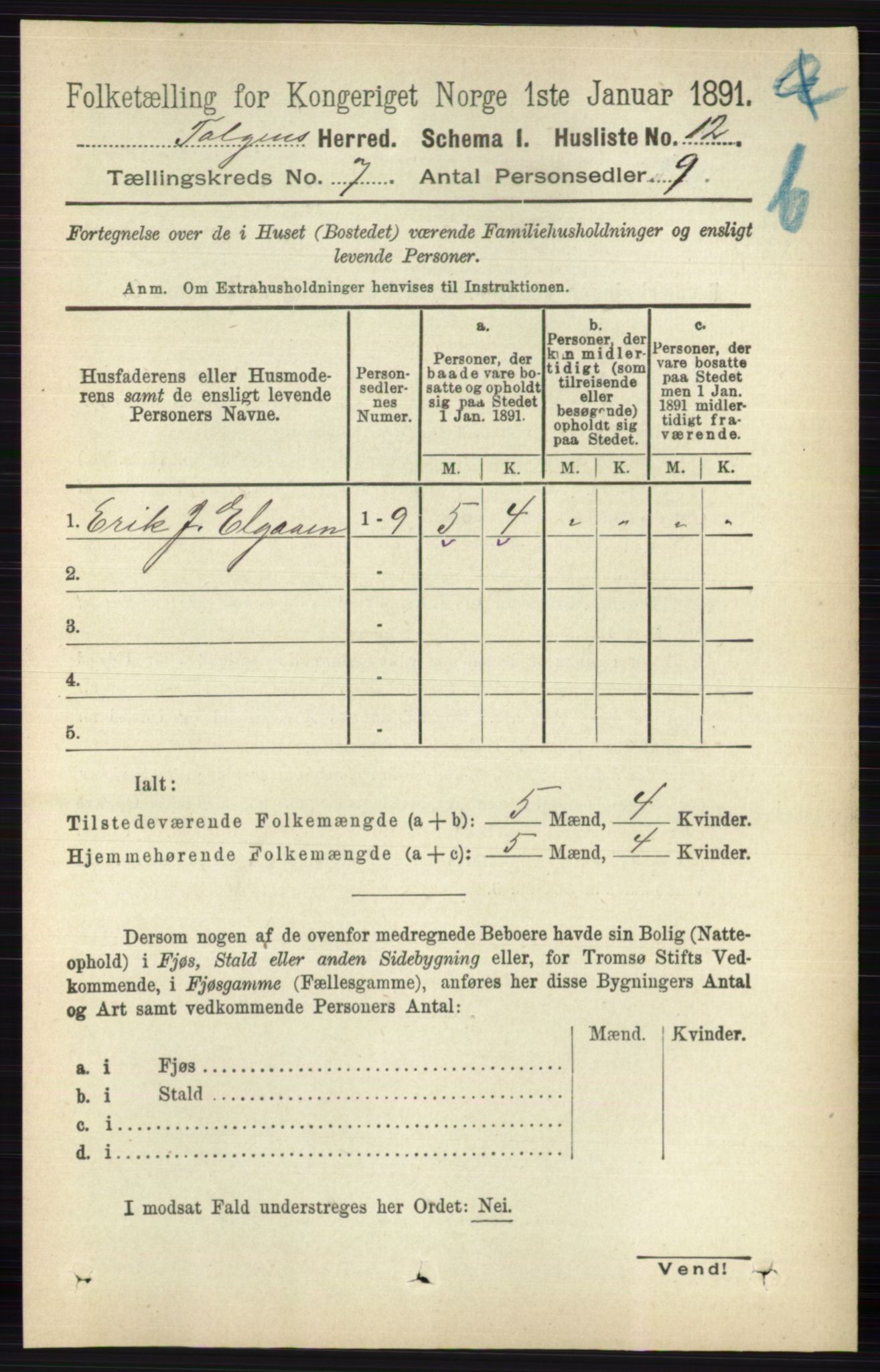 RA, 1891 census for 0436 Tolga, 1891, p. 1999