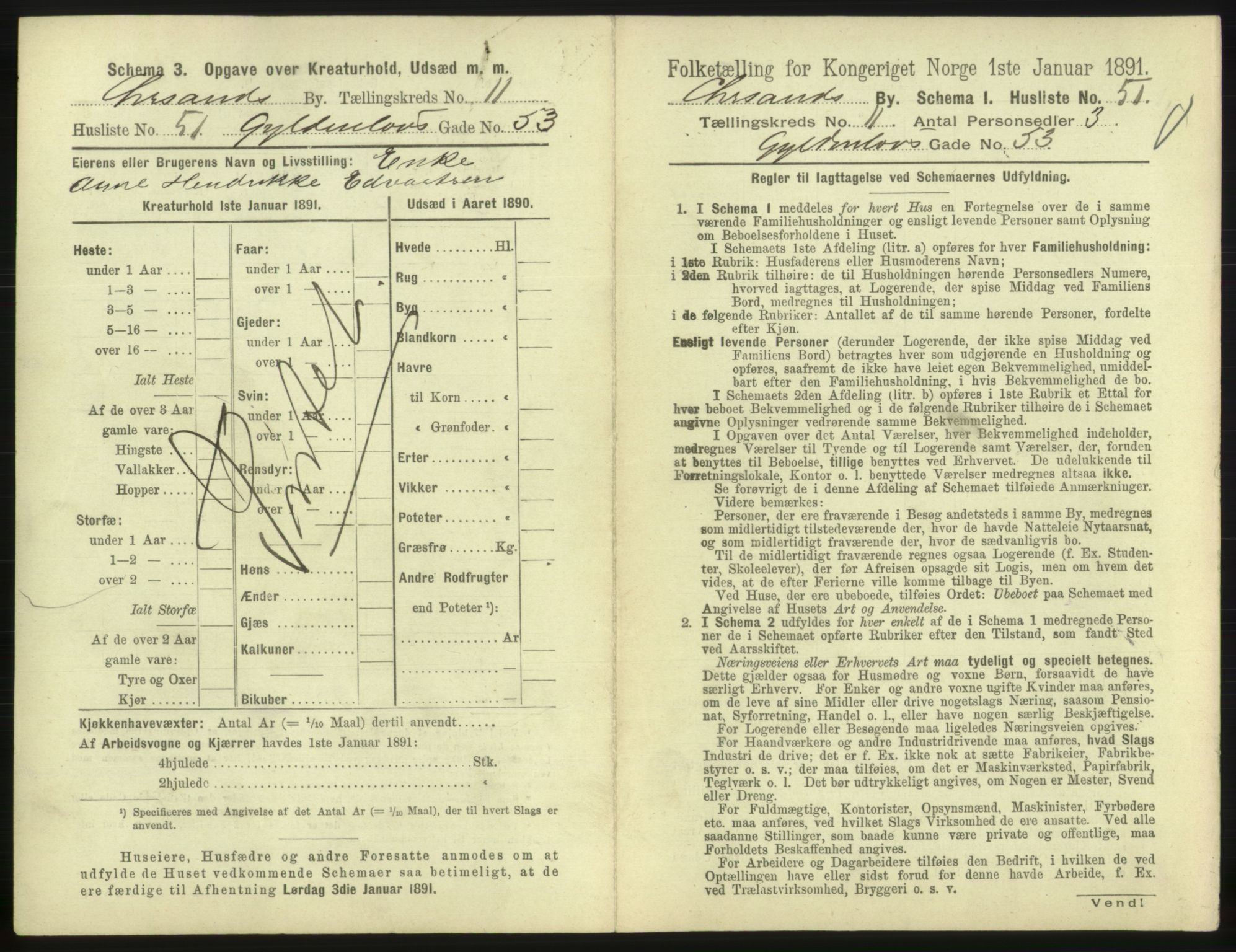 RA, 1891 census for 1001 Kristiansand, 1891, p. 844