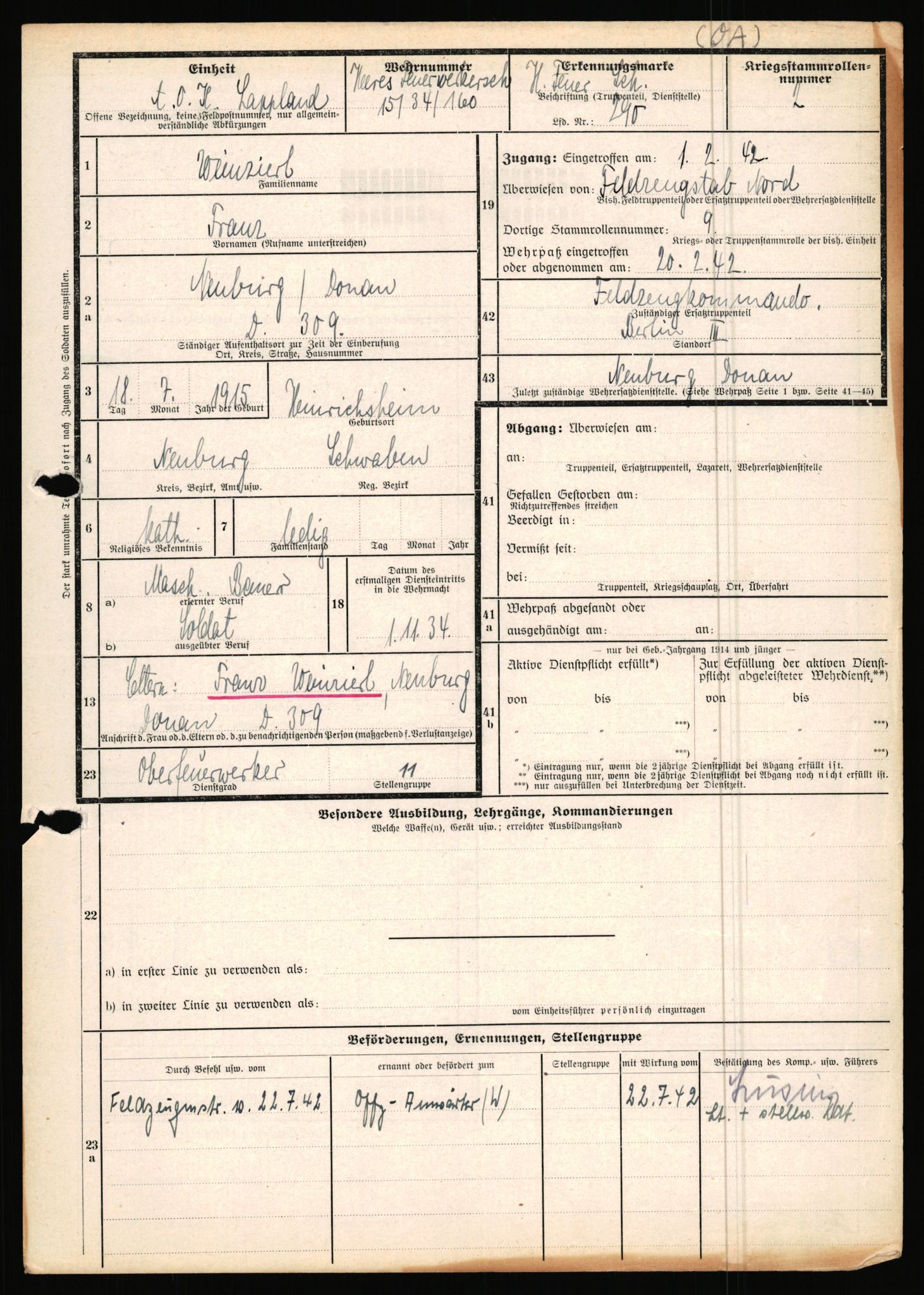 Forsvarets Overkommando. 2 kontor. Arkiv 11.4. Spredte tyske arkivsaker, AV/RA-RAFA-7031/D/Dar/Dara/L0019: Personalbøker og diverse, 1940-1945, p. 520