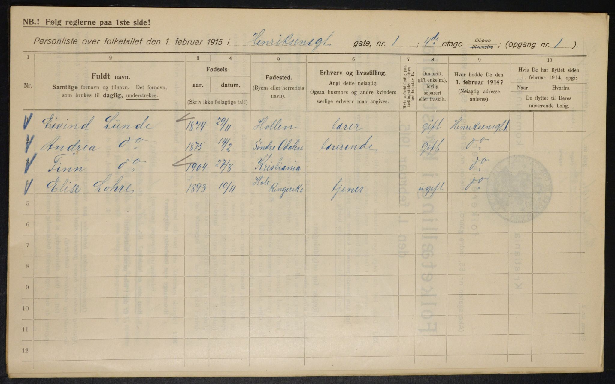 OBA, Municipal Census 1915 for Kristiania, 1915, p. 38079