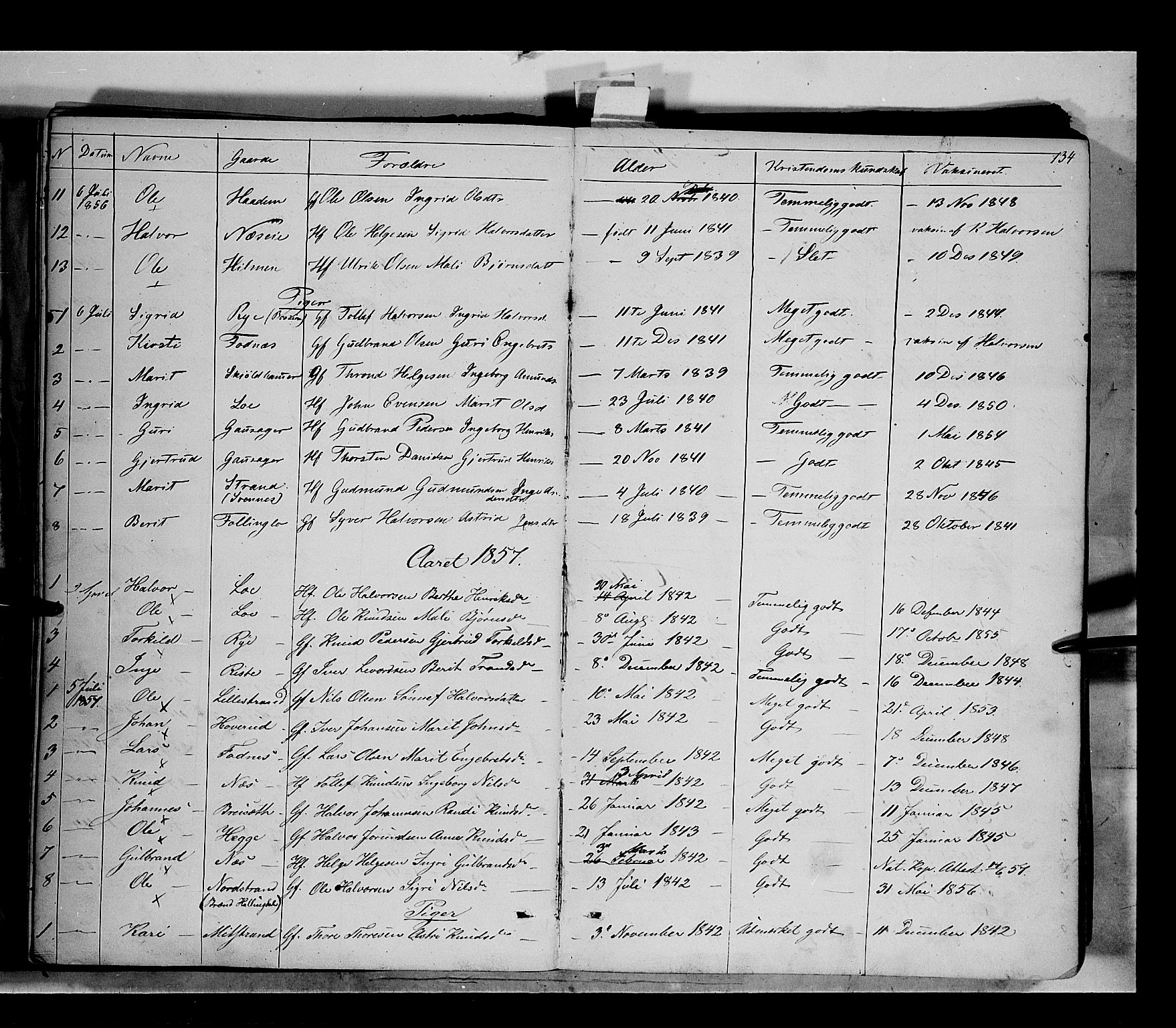 Nord-Aurdal prestekontor, SAH/PREST-132/H/Ha/Haa/L0005: Parish register (official) no. 5, 1842-1863, p. 134