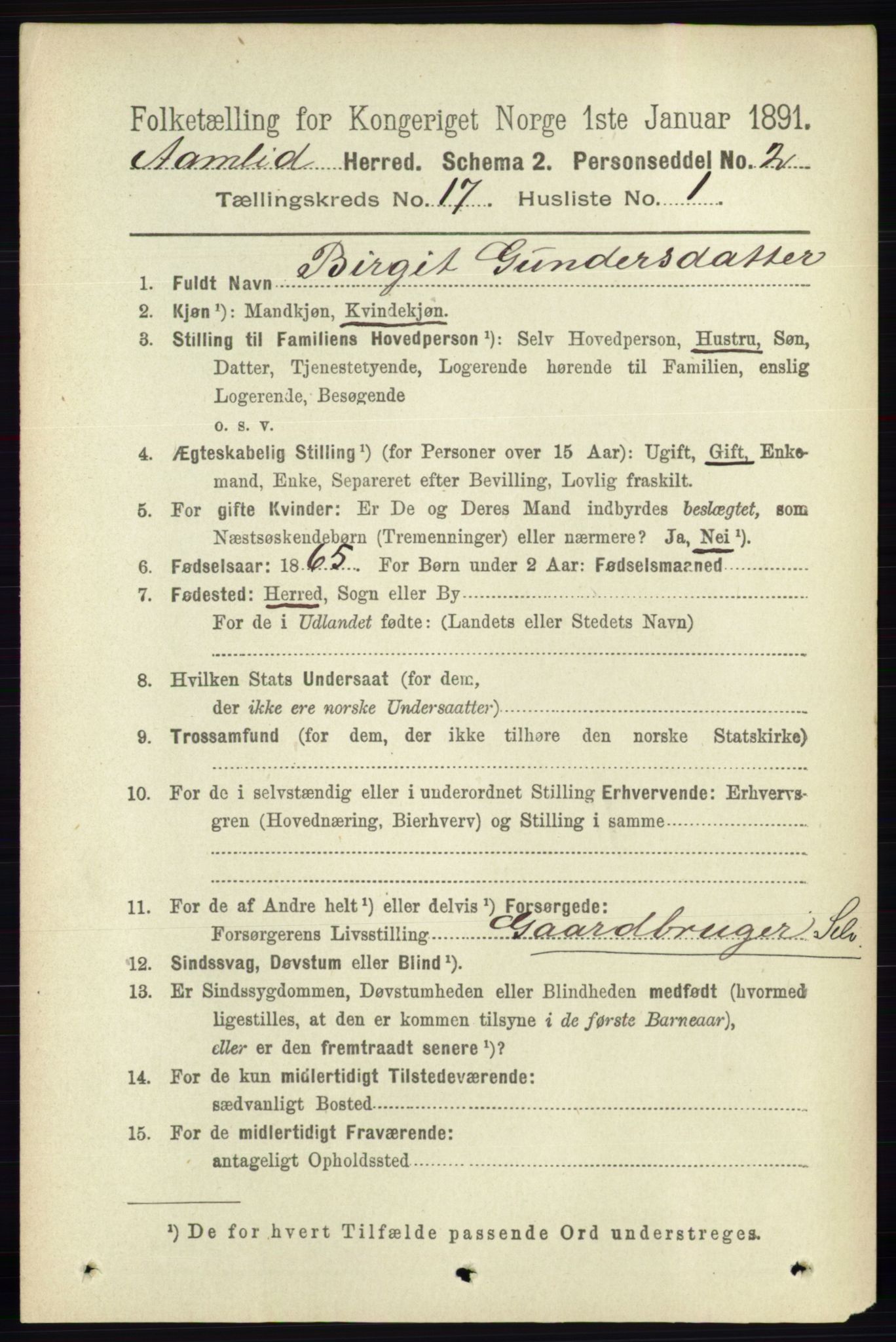 RA, 1891 census for 0929 Åmli, 1891, p. 2806