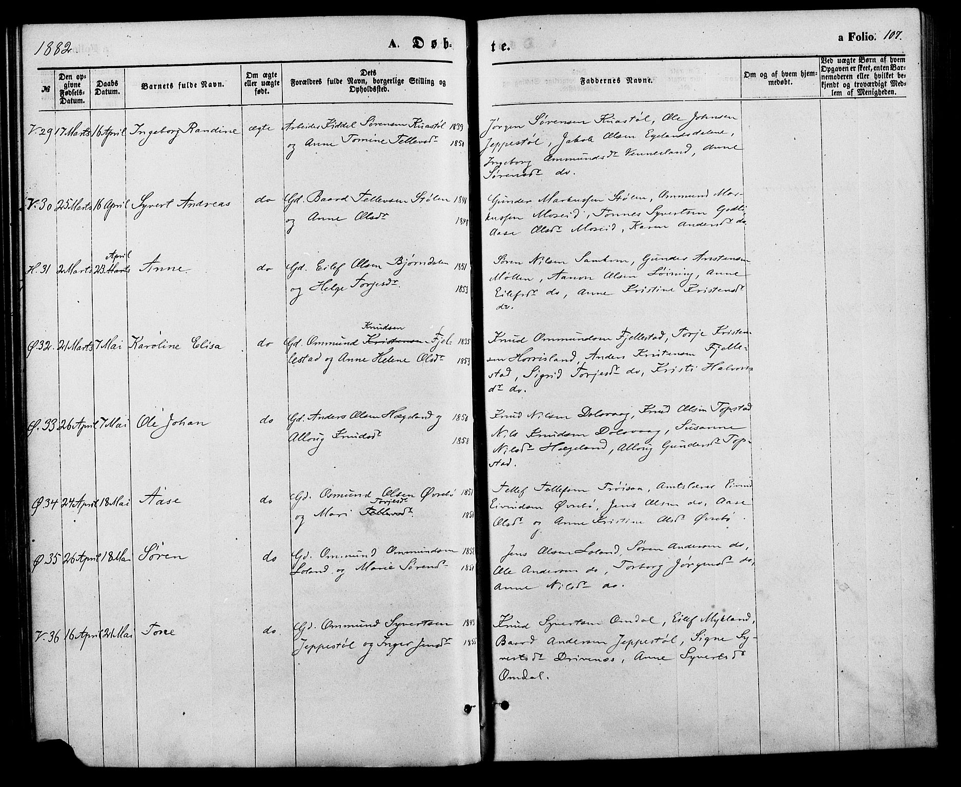 Vennesla sokneprestkontor, AV/SAK-1111-0045/Fa/Fac/L0008: Parish register (official) no. A 8, 1874-1883, p. 107