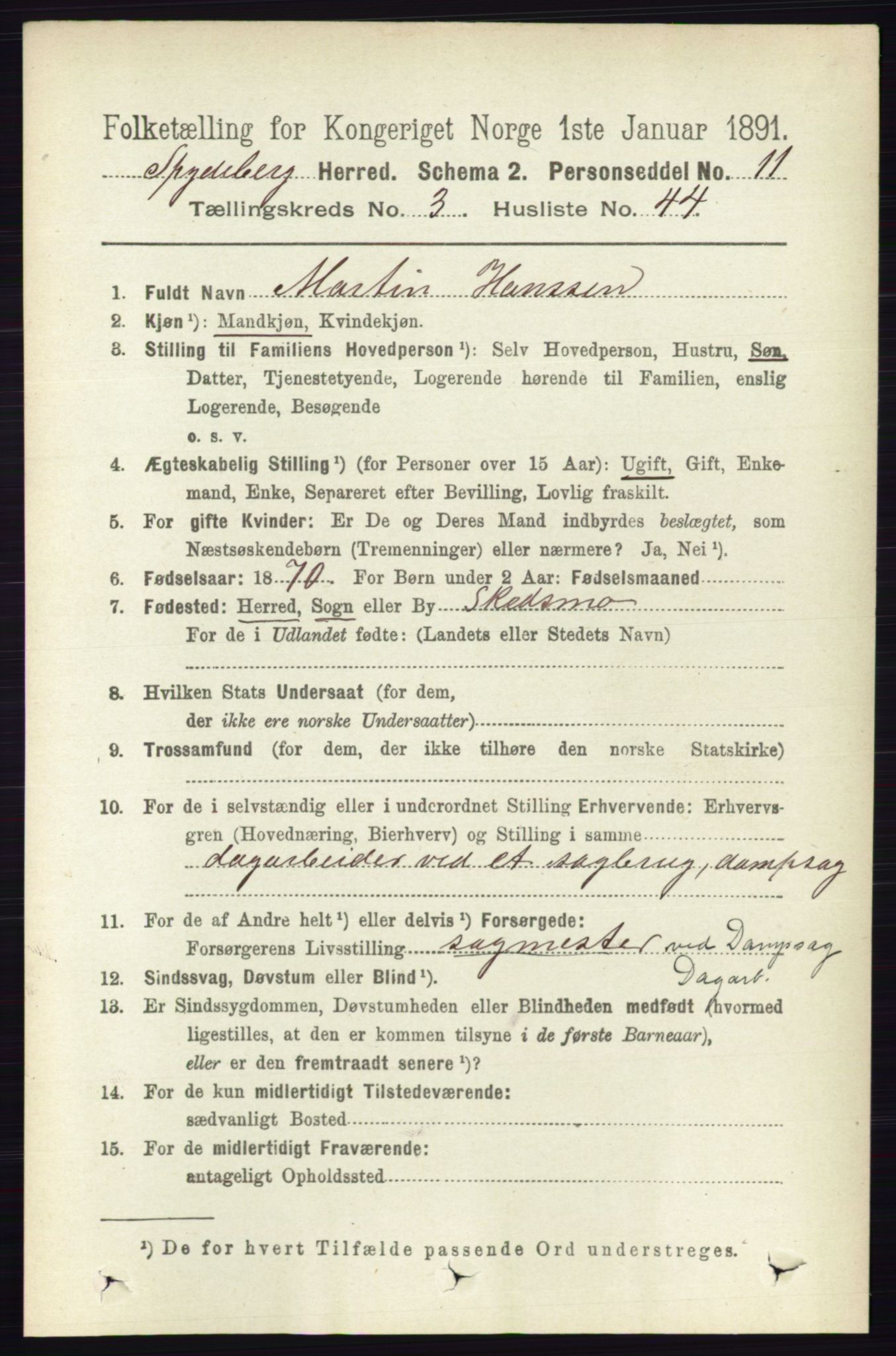 RA, 1891 census for 0123 Spydeberg, 1891, p. 1579