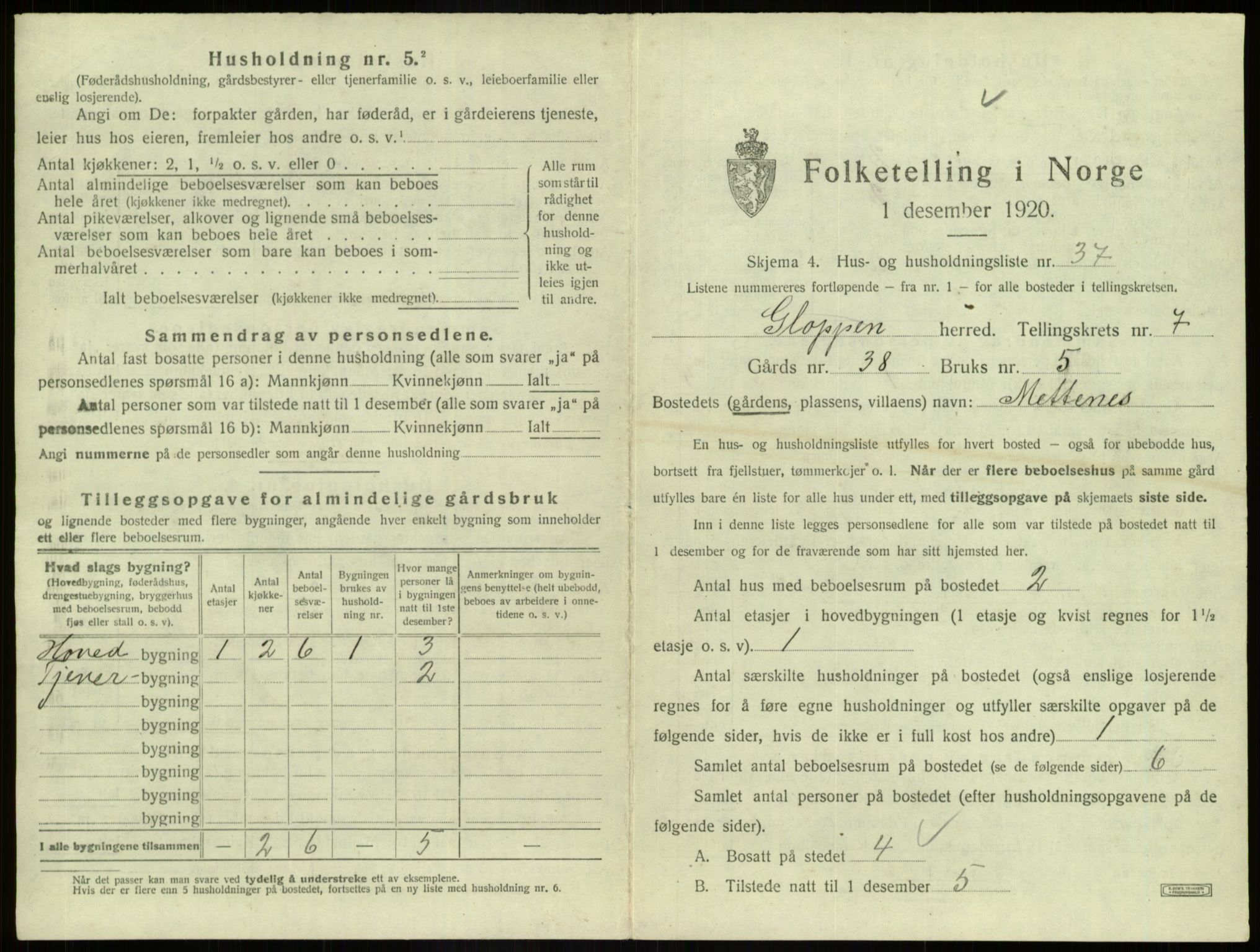 SAB, 1920 census for Gloppen, 1920, p. 567