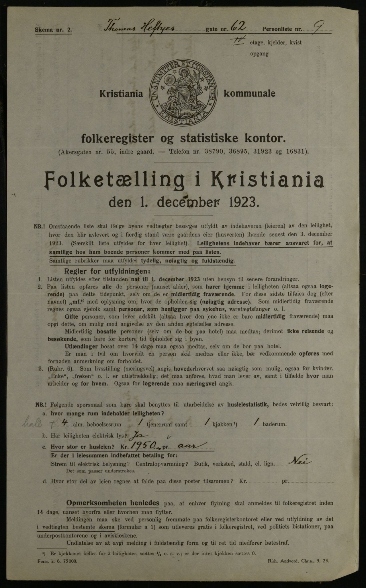 OBA, Municipal Census 1923 for Kristiania, 1923, p. 120945