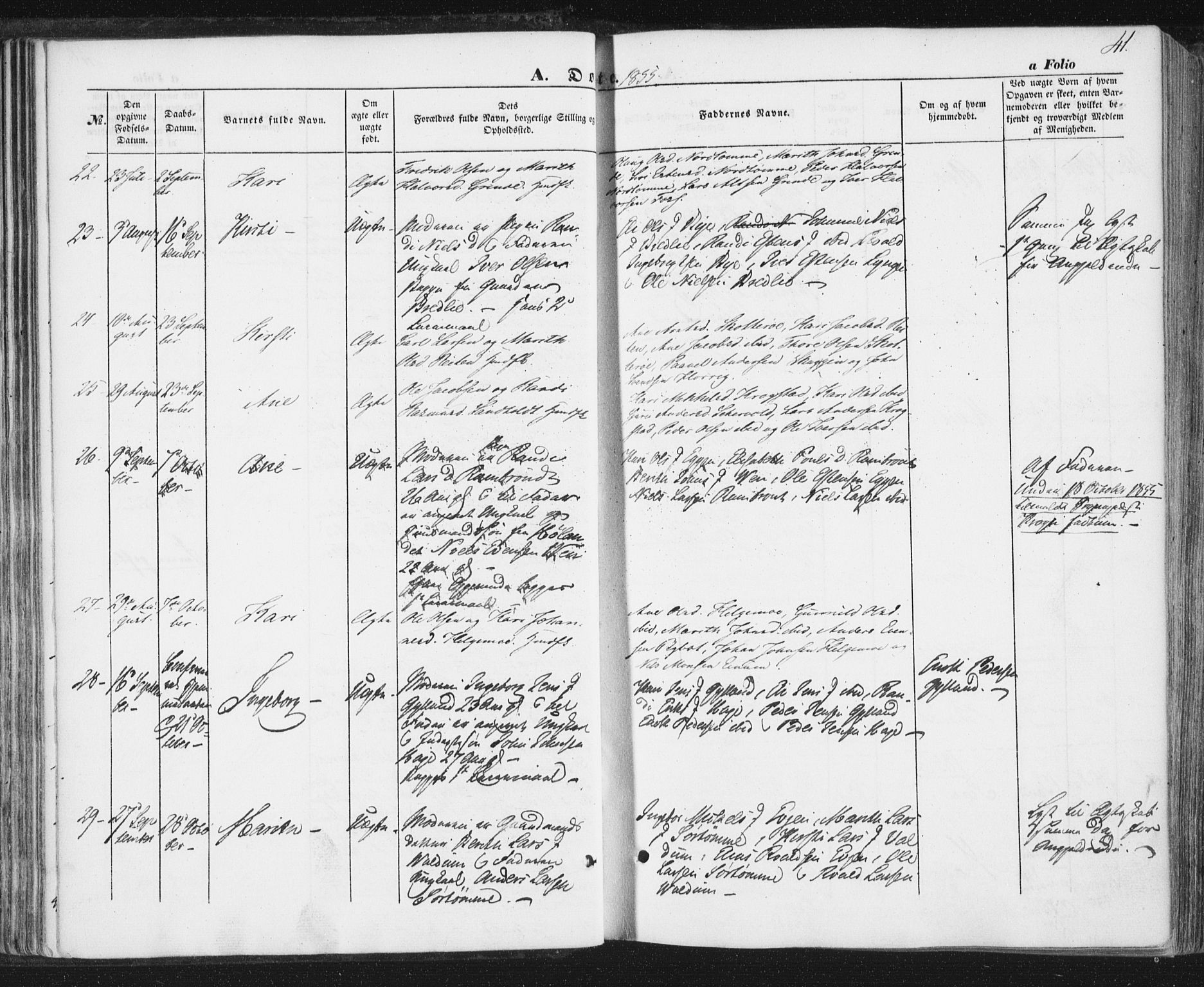 Ministerialprotokoller, klokkerbøker og fødselsregistre - Sør-Trøndelag, SAT/A-1456/692/L1103: Parish register (official) no. 692A03, 1849-1870, p. 41