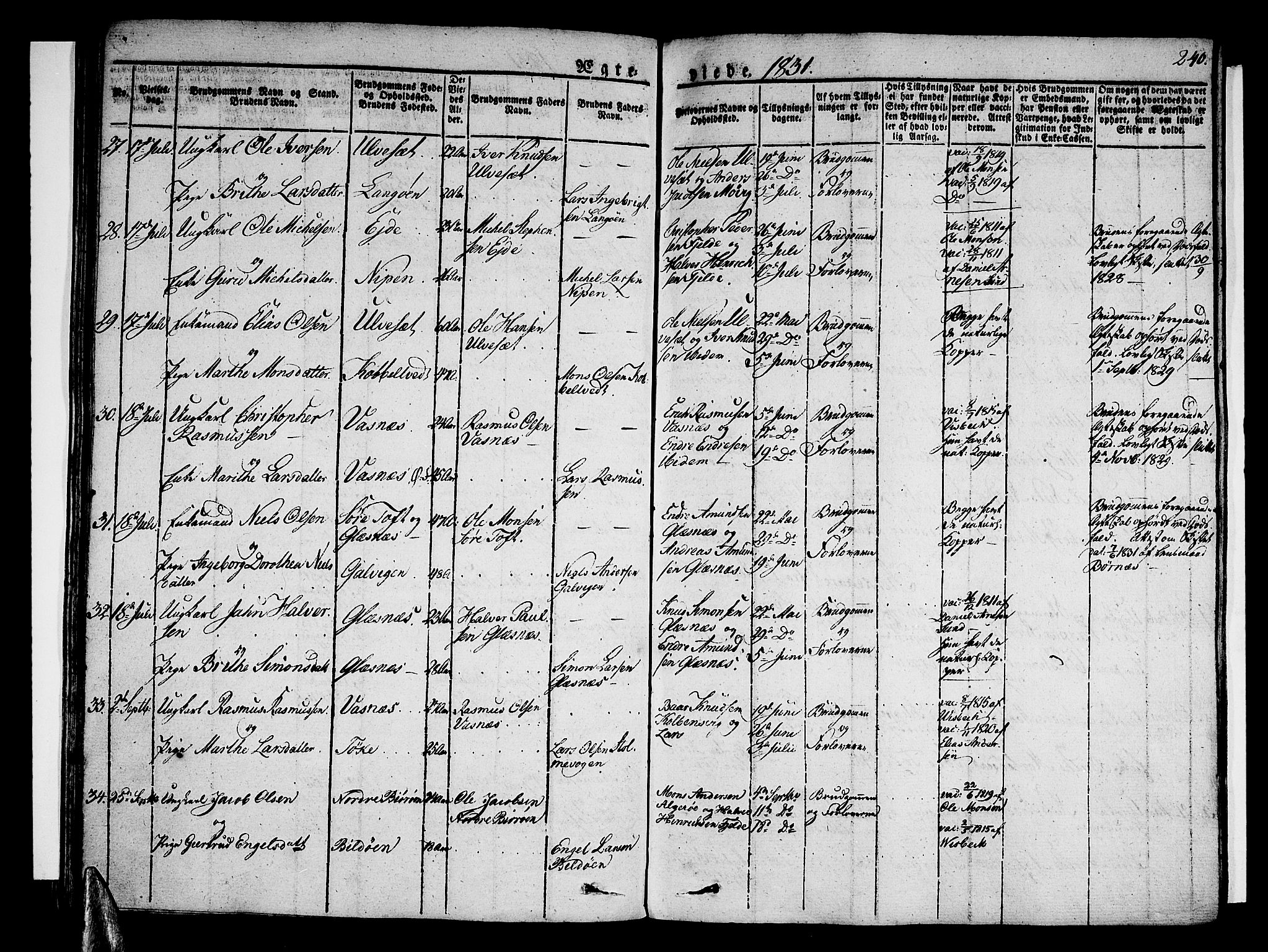 Sund sokneprestembete, SAB/A-99930: Parish register (official) no. A 12, 1825-1835, p. 240