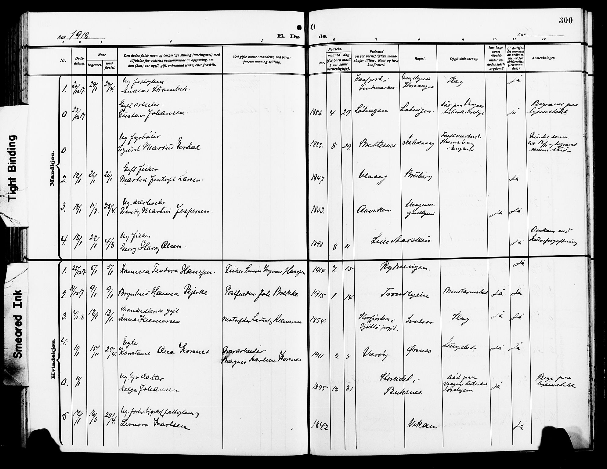 Ministerialprotokoller, klokkerbøker og fødselsregistre - Nordland, SAT/A-1459/874/L1080: Parish register (copy) no. 874C09, 1915-1925, p. 300