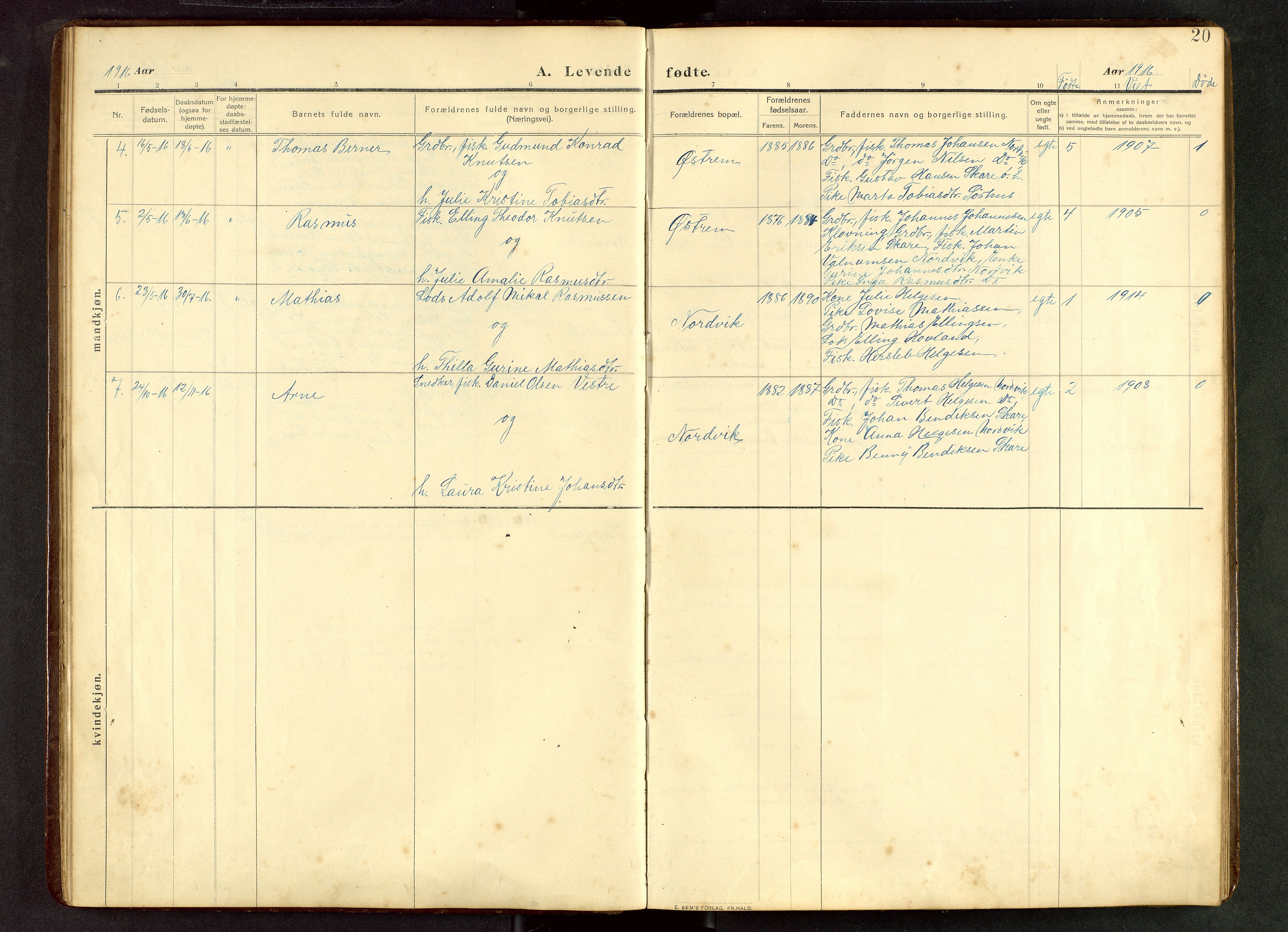 Torvastad sokneprestkontor, AV/SAST-A -101857/H/Ha/Hab/L0012: Parish register (copy) no. B 12, 1909-1945, p. 20