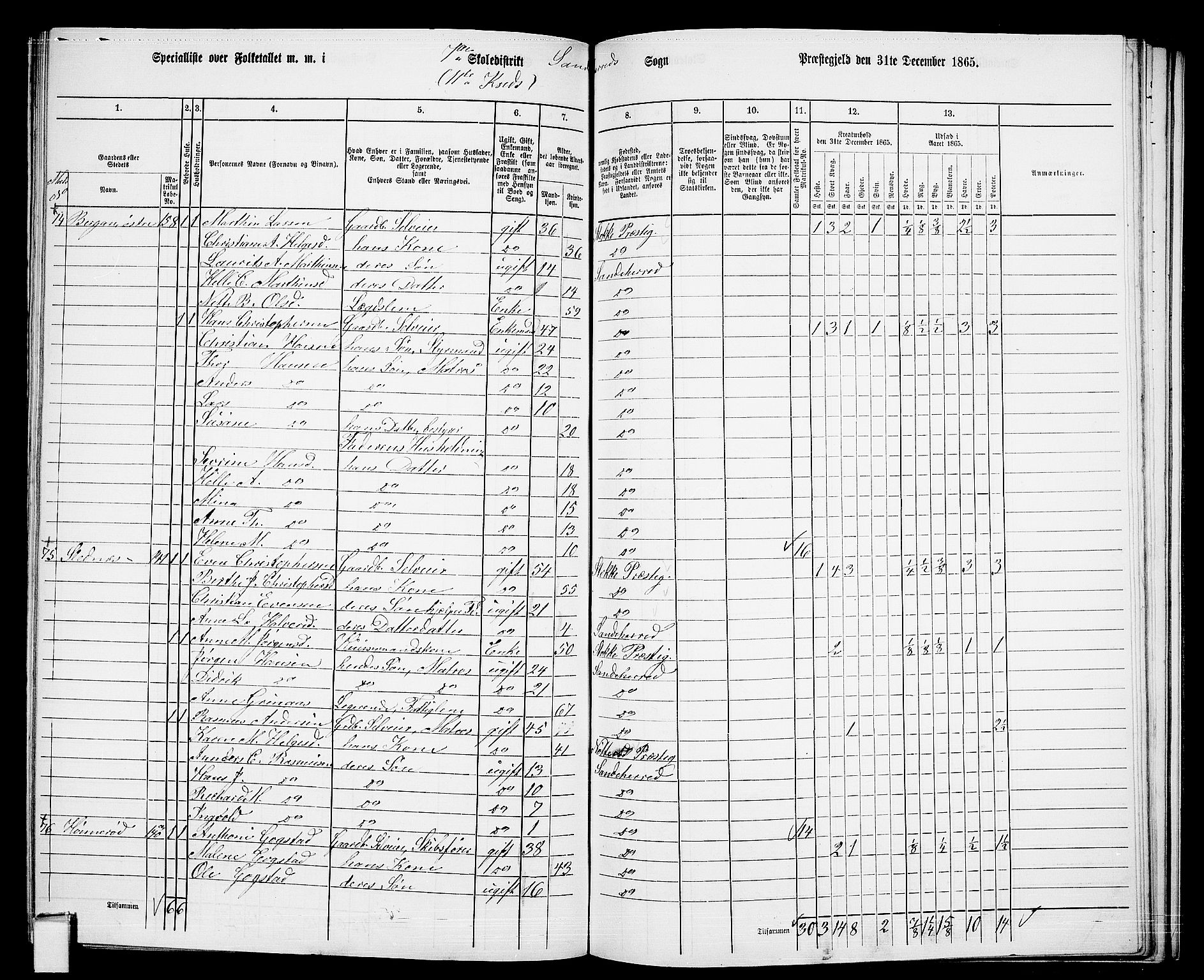 RA, 1865 census for Sandeherred/Sandeherred, 1865, p. 187