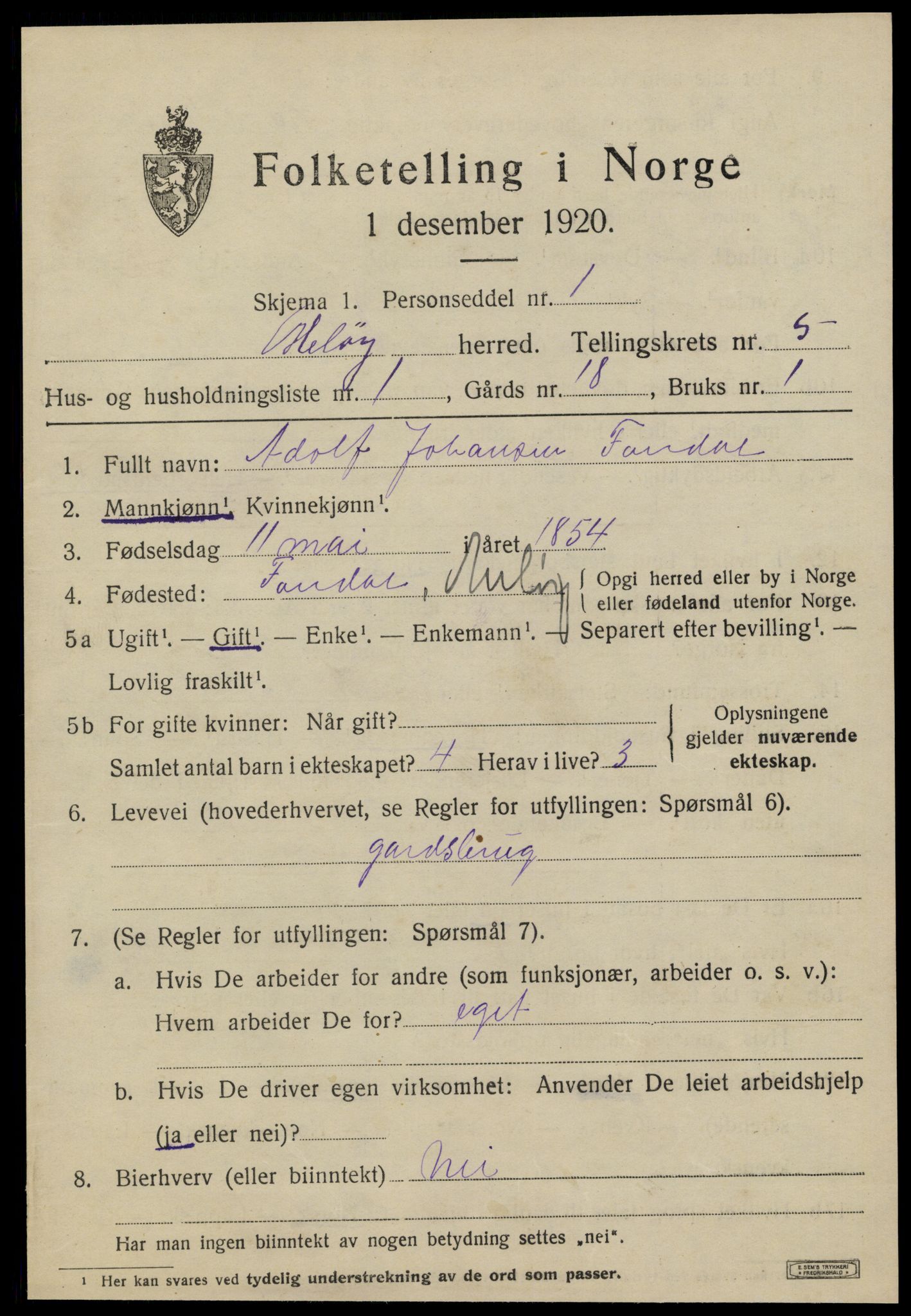 SAT, 1920 census for Meløy, 1920, p. 3145