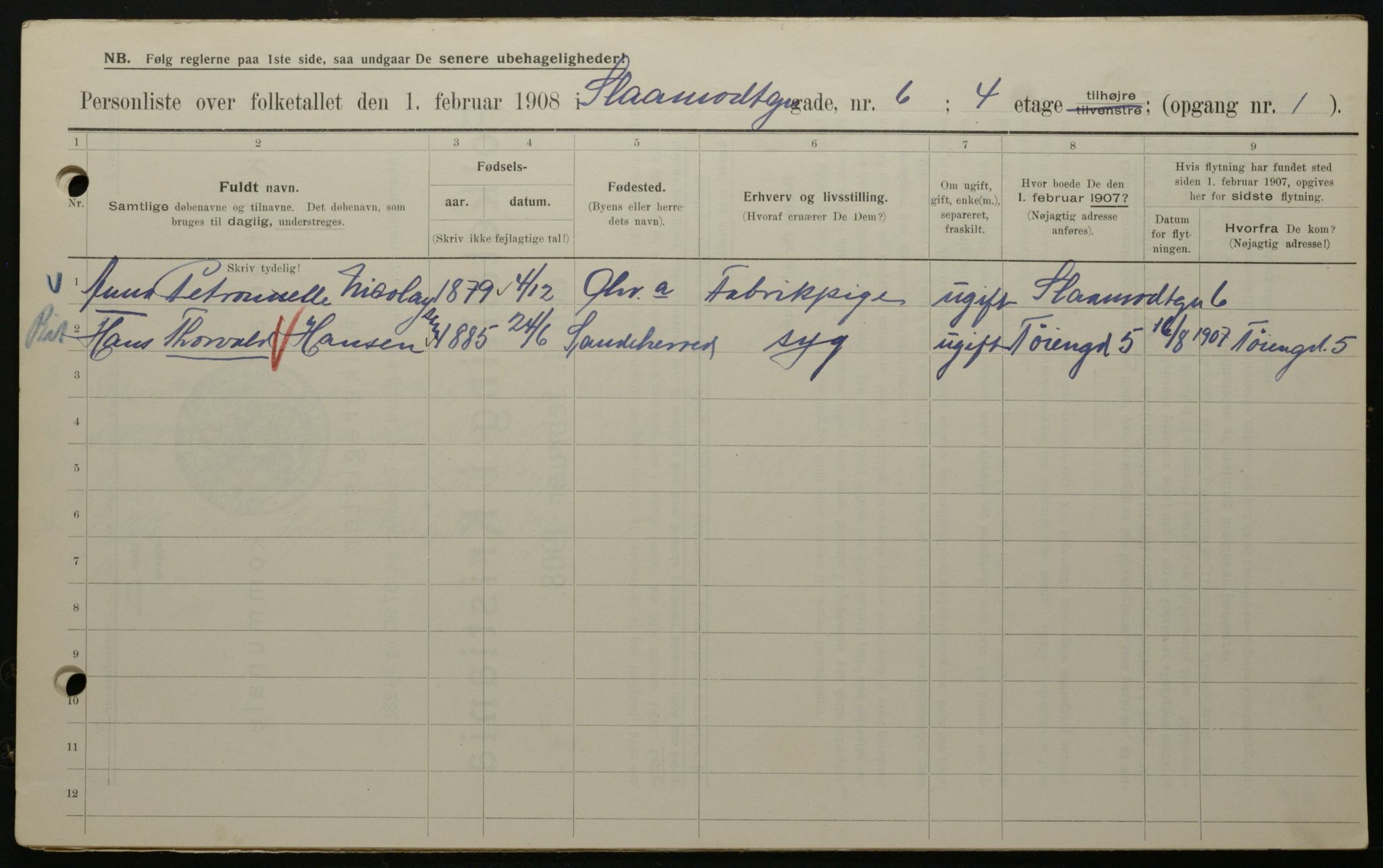 OBA, Municipal Census 1908 for Kristiania, 1908, p. 87273