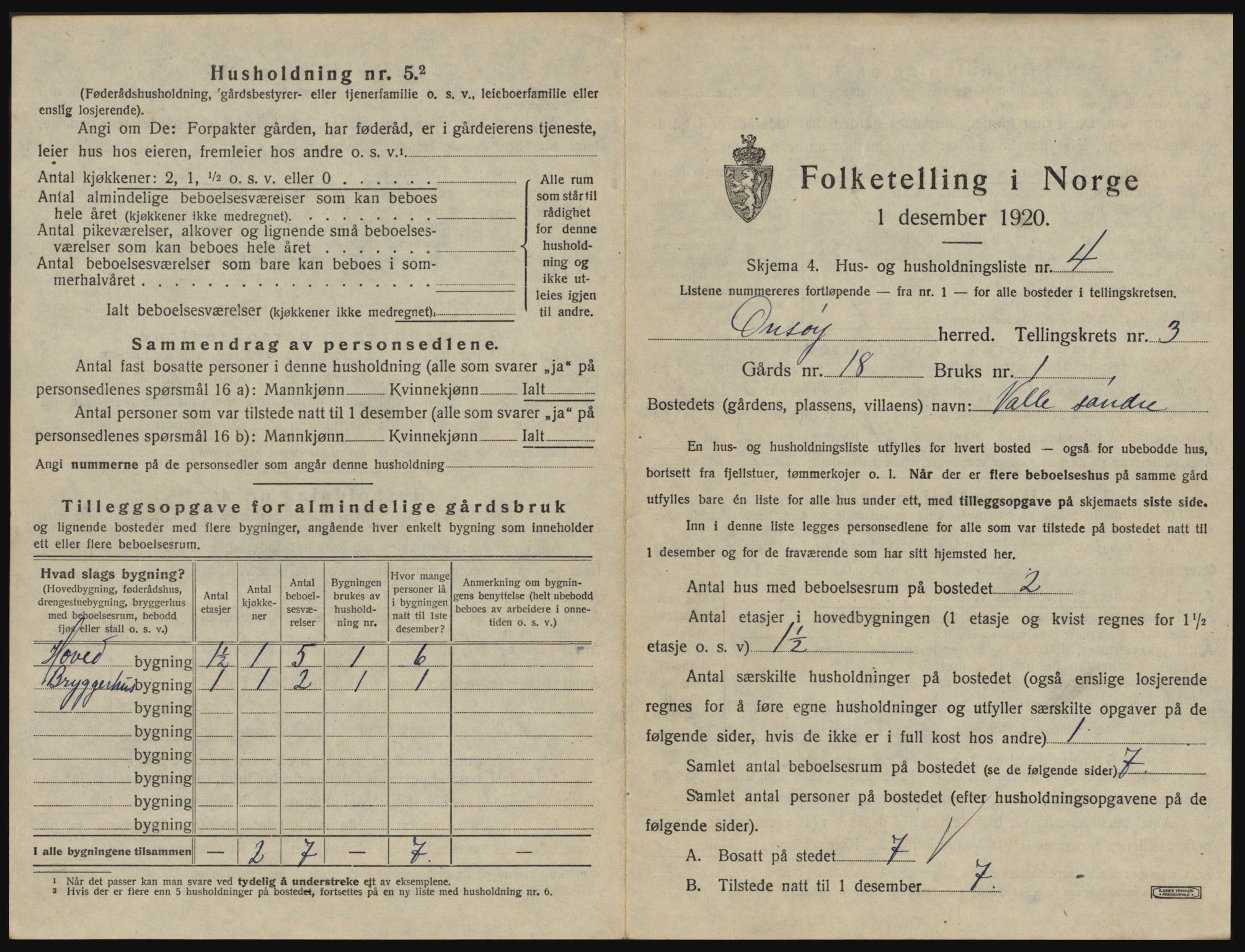 SAO, 1920 census for Onsøy, 1920, p. 296