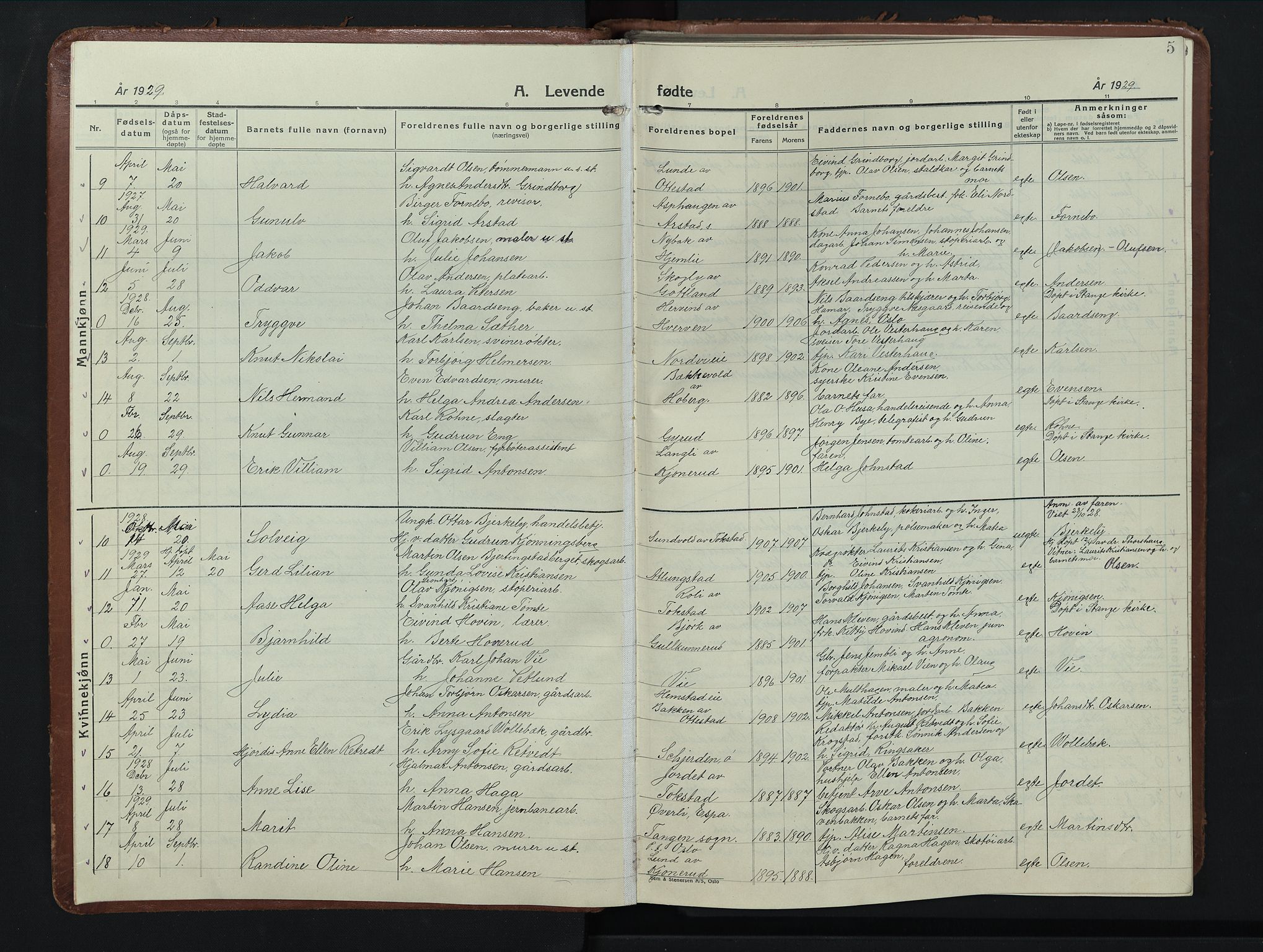 Stange prestekontor, AV/SAH-PREST-002/L/L0019: Parish register (copy) no. 19, 1929-1947, p. 5