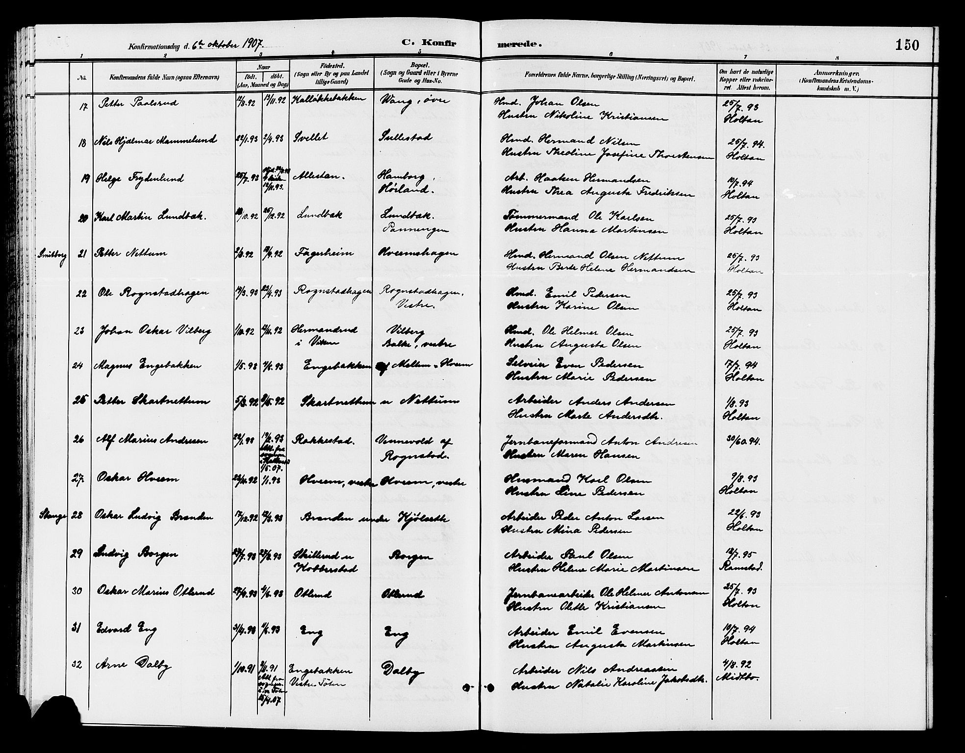 Østre Toten prestekontor, AV/SAH-PREST-104/H/Ha/Hab/L0007: Parish register (copy) no. 7, 1901-1912, p. 150