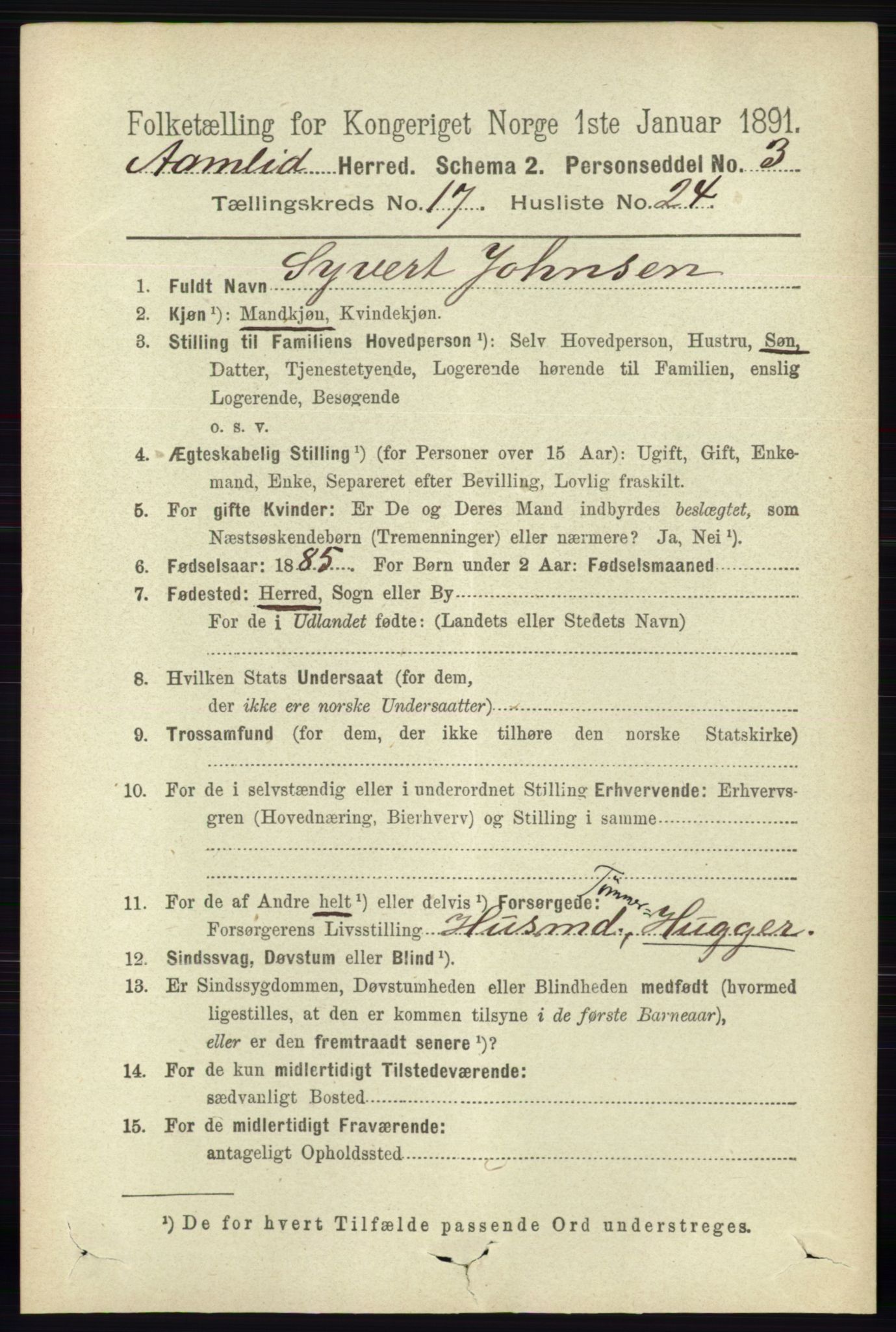 RA, 1891 census for 0929 Åmli, 1891, p. 2978