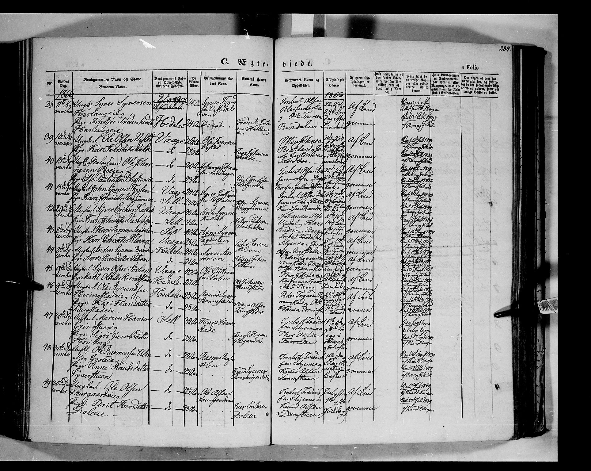 Vågå prestekontor, SAH/PREST-076/H/Ha/Haa/L0006: Parish register (official) no. 6 /1, 1856-1872, p. 284