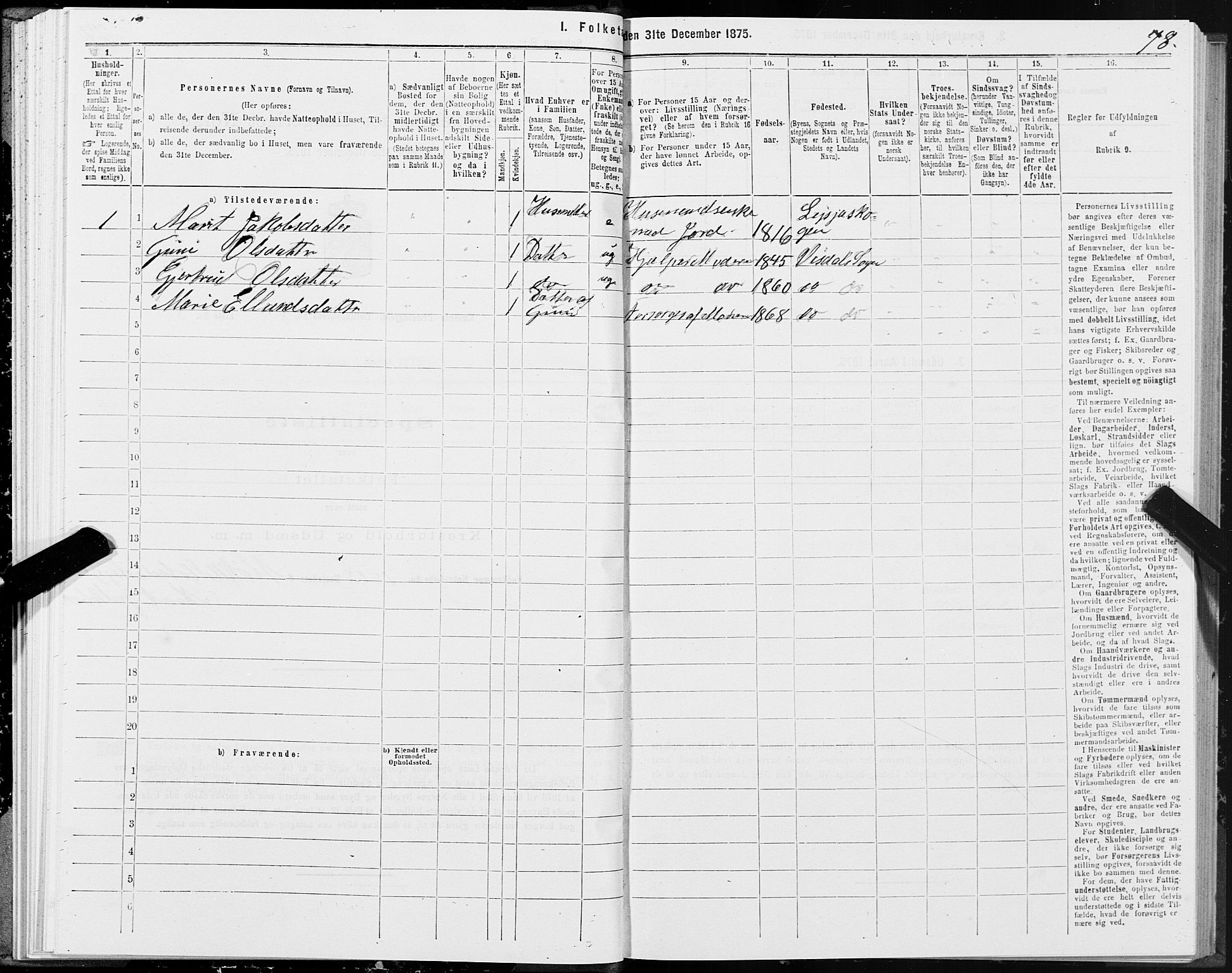 SAT, 1875 census for 1543P Nesset, 1875, p. 4078