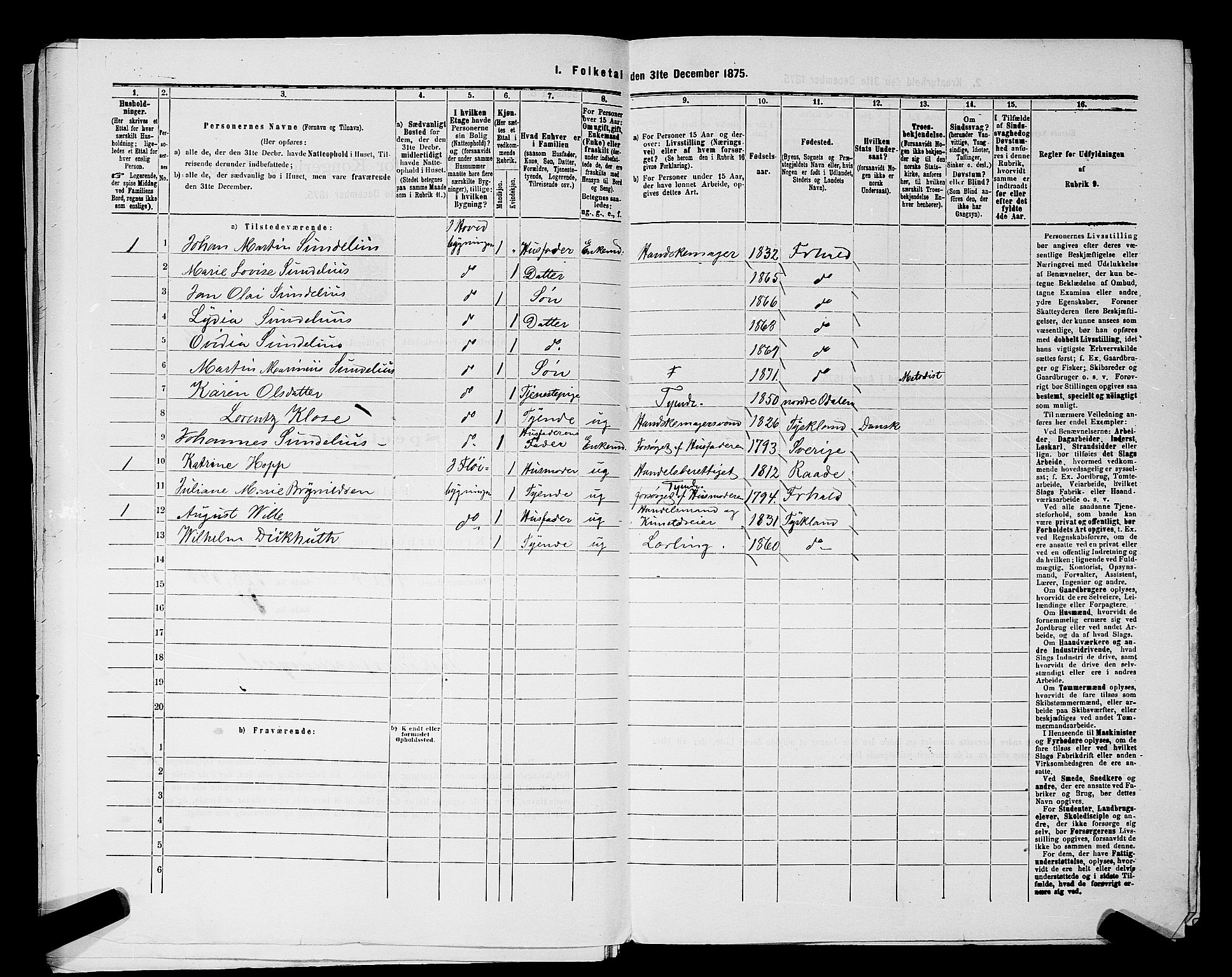 RA, 1875 census for 0101P Fredrikshald, 1875, p. 966