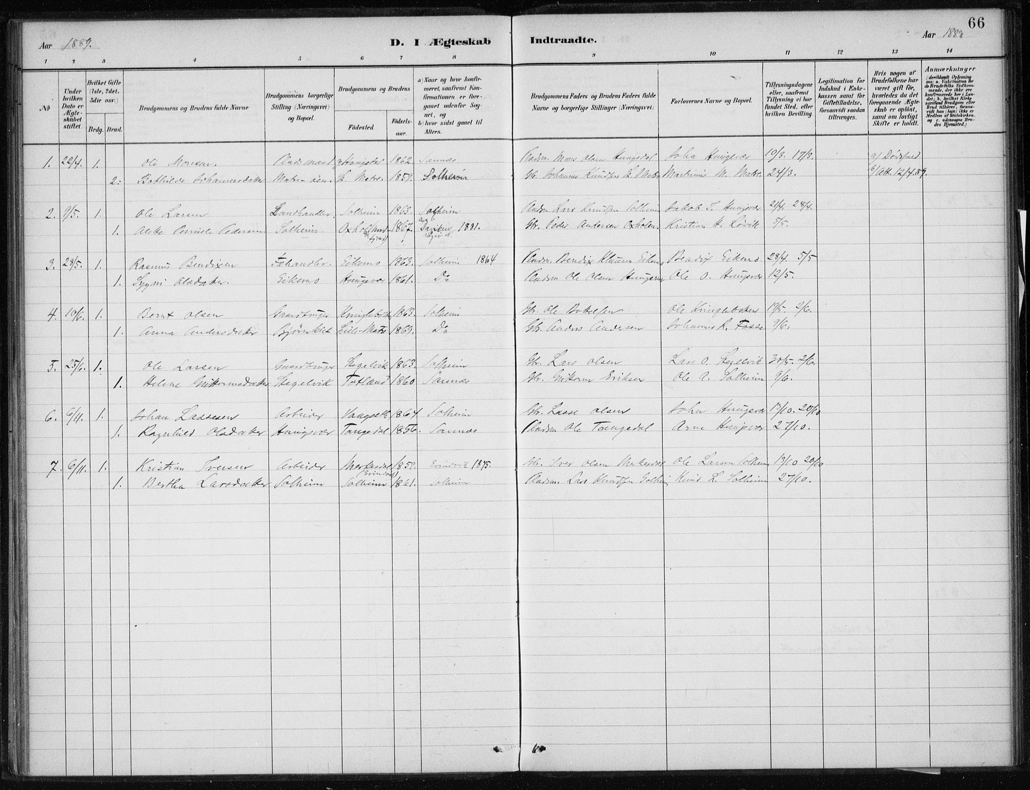 Masfjorden Sokneprestembete, AV/SAB-A-77001: Parish register (official) no. C  1, 1882-1896, p. 66