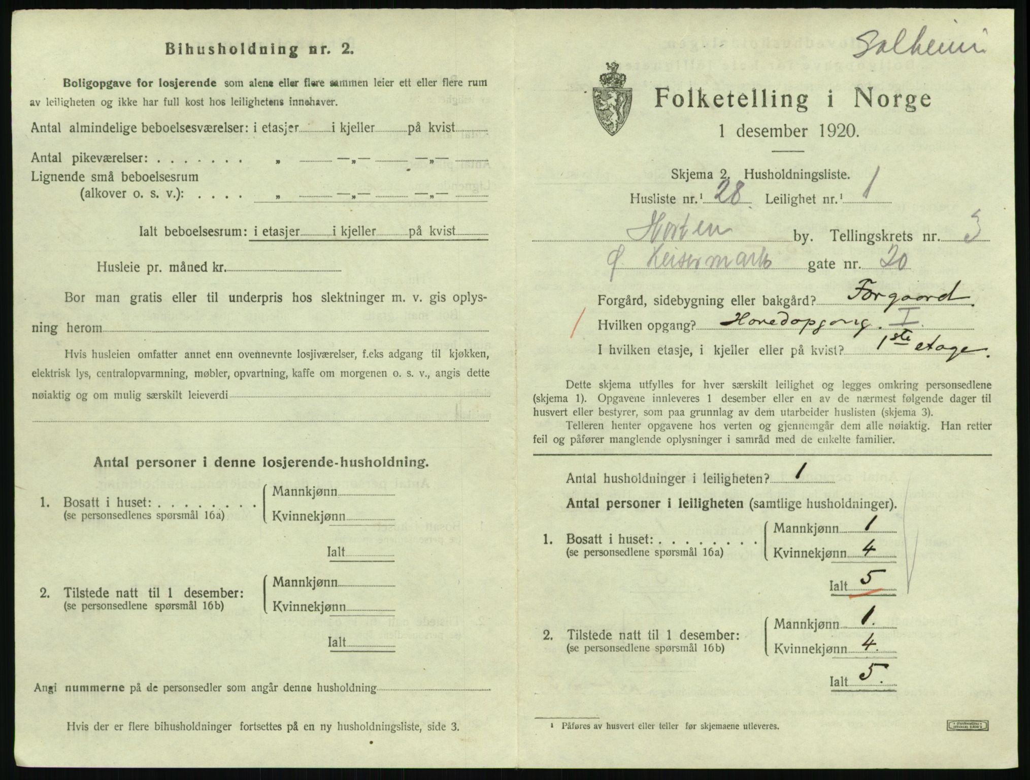 SAKO, 1920 census for Horten, 1920, p. 4219