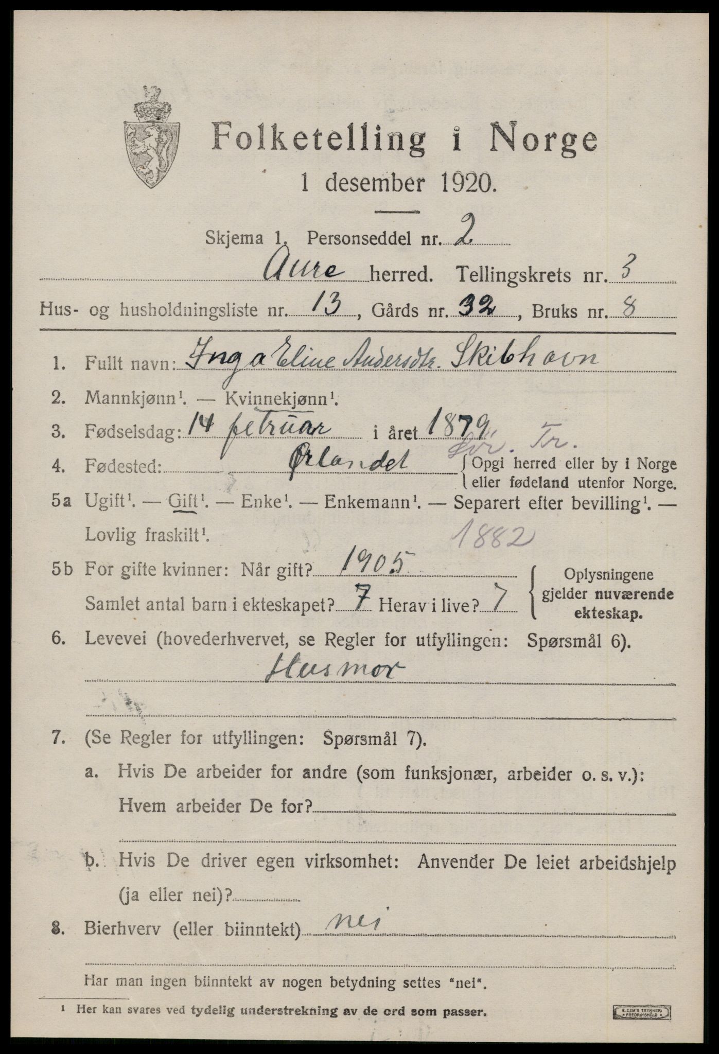 SAT, 1920 census for Aure, 1920, p. 1818