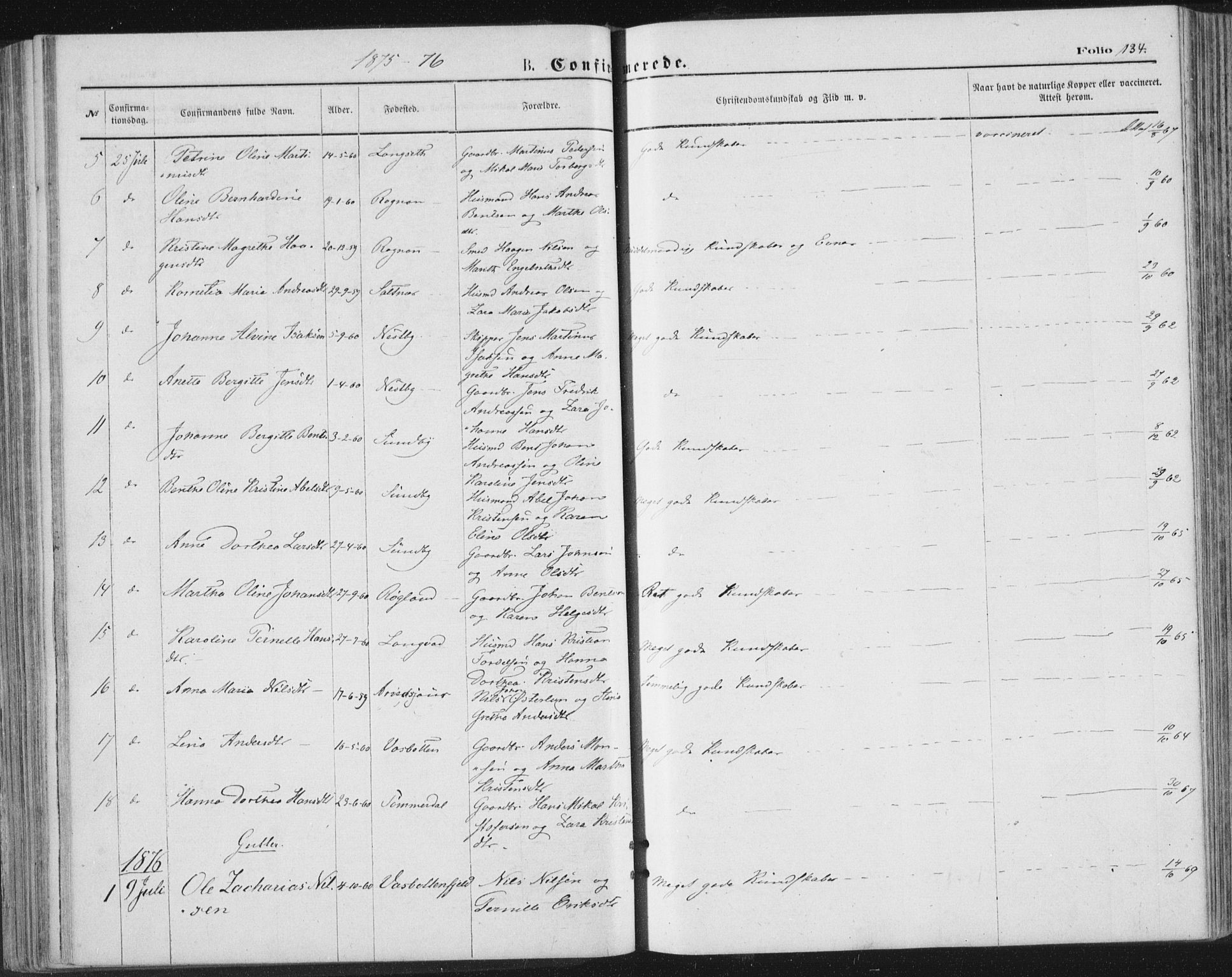 Ministerialprotokoller, klokkerbøker og fødselsregistre - Nordland, SAT/A-1459/847/L0668: Parish register (official) no. 847A08, 1872-1886, p. 134