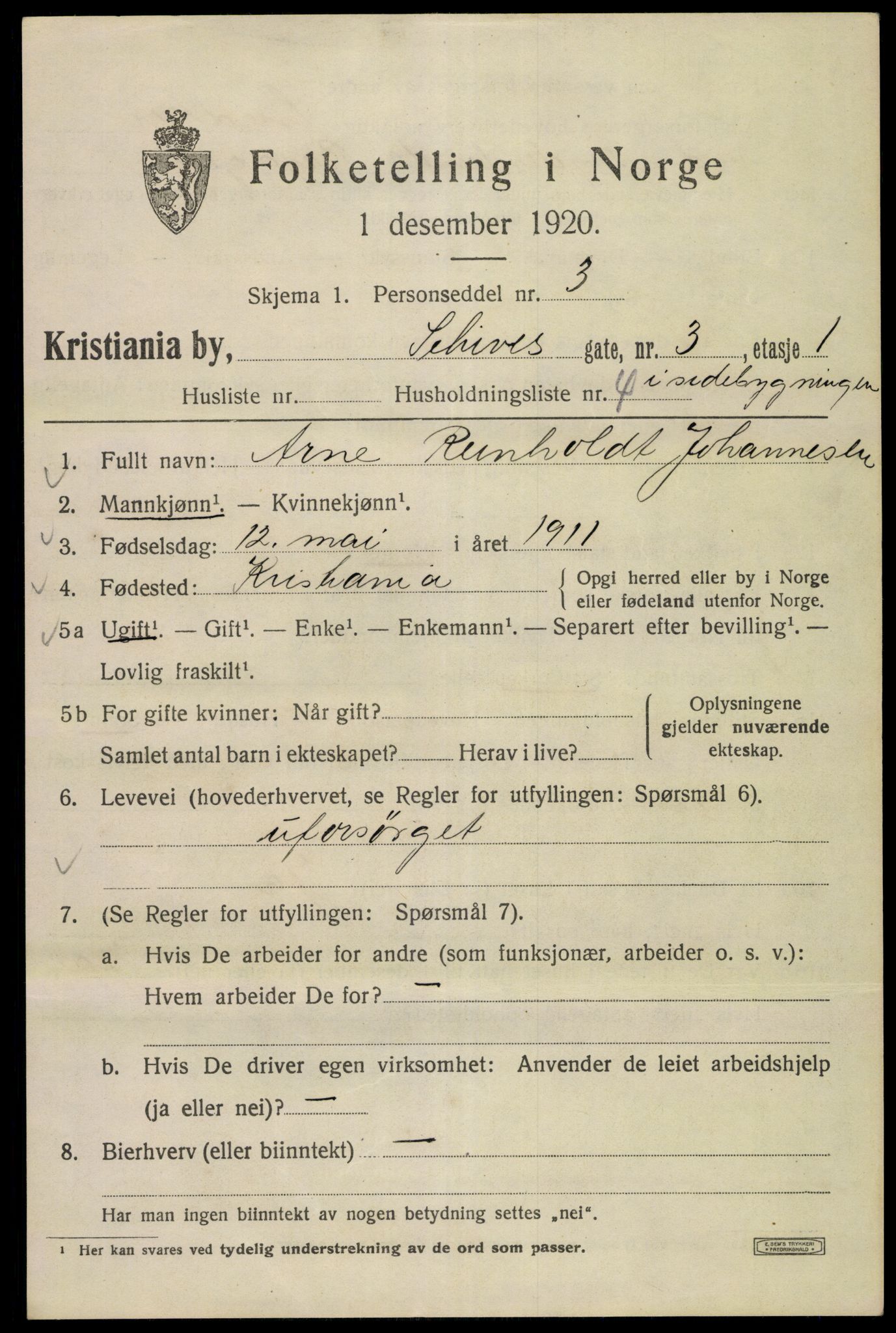 SAO, 1920 census for Kristiania, 1920, p. 487233