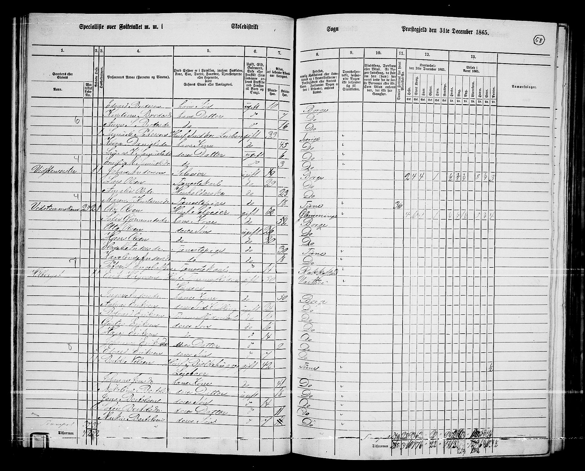 RA, 1865 census for Borge, 1865, p. 56