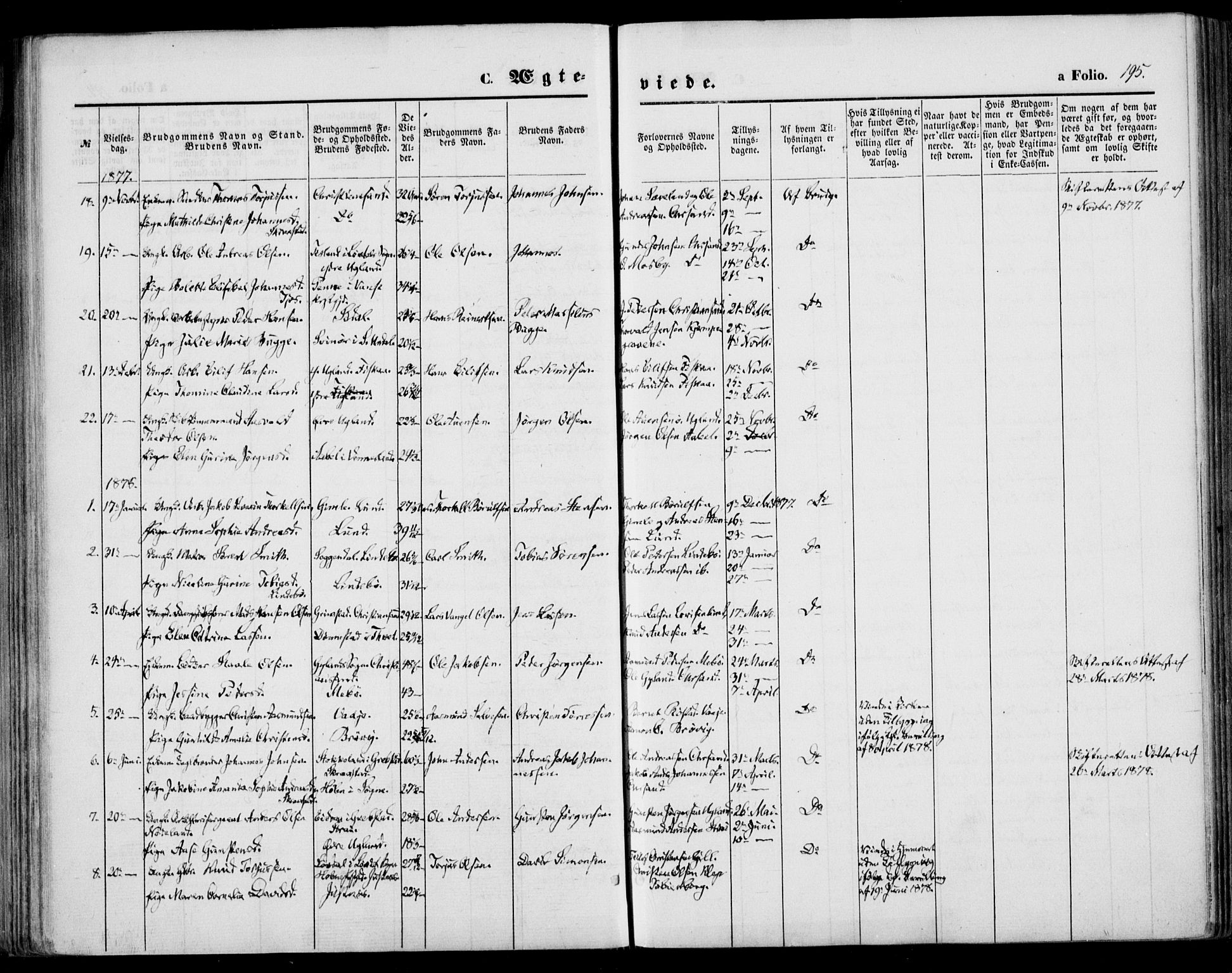 Oddernes sokneprestkontor, AV/SAK-1111-0033/F/Fa/Faa/L0008: Parish register (official) no. A 8, 1864-1880, p. 195