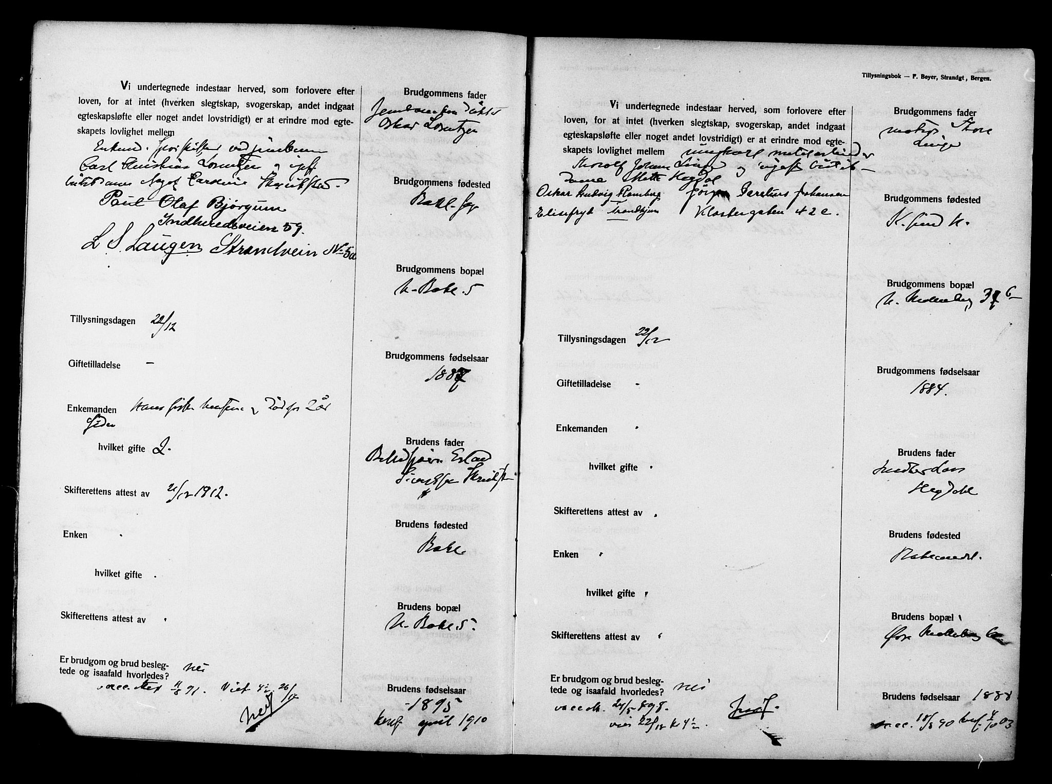 Ministerialprotokoller, klokkerbøker og fødselsregistre - Sør-Trøndelag, SAT/A-1456/604/L0194: Banns register no. 604A15, 1912-1916