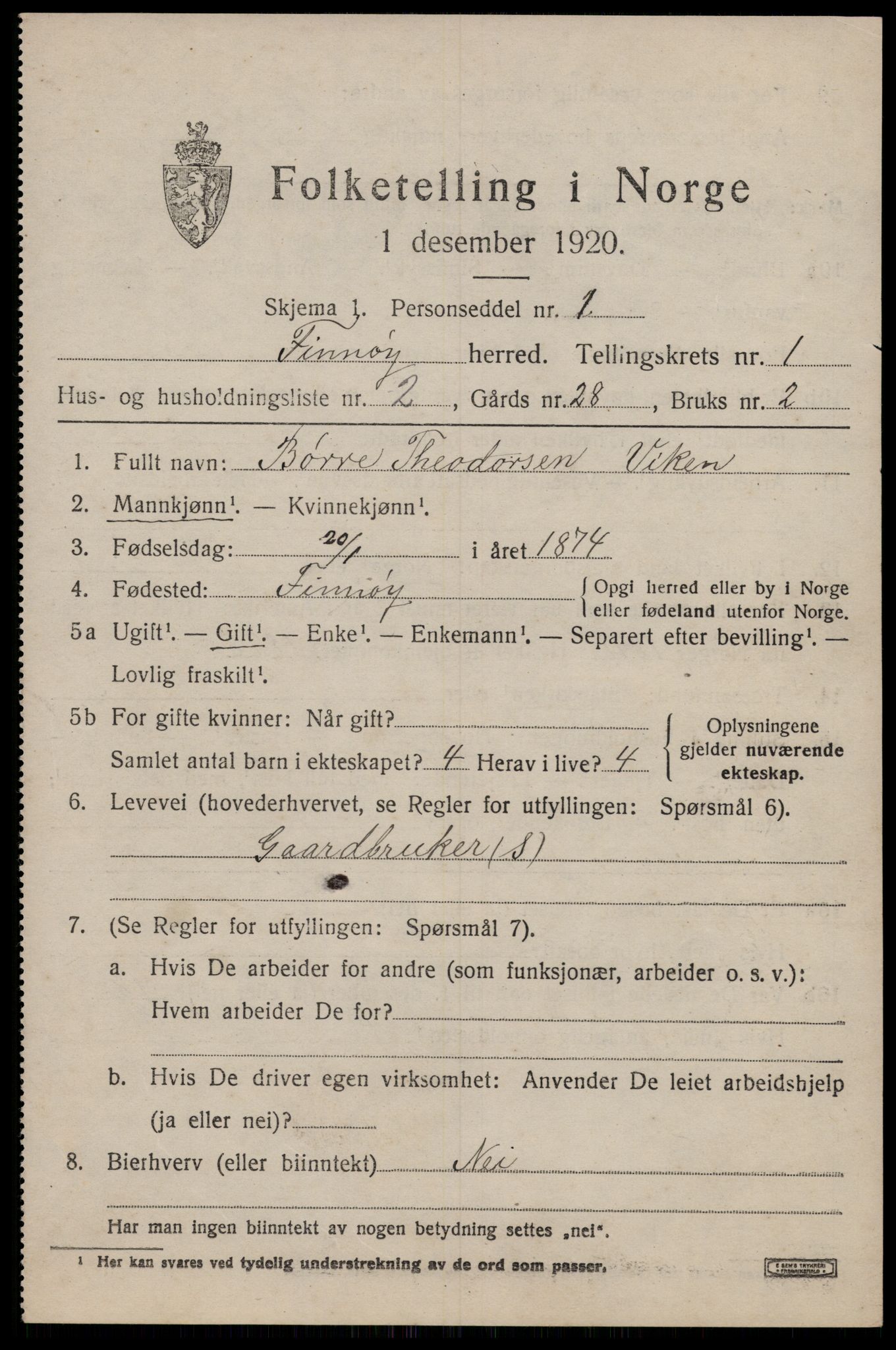 SAST, 1920 census for Finnøy, 1920, p. 670