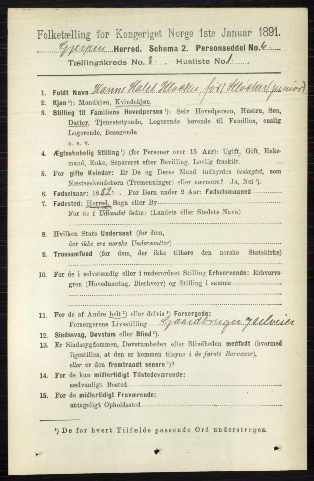 RA, 1891 census for 0812 Gjerpen, 1891, p. 4016