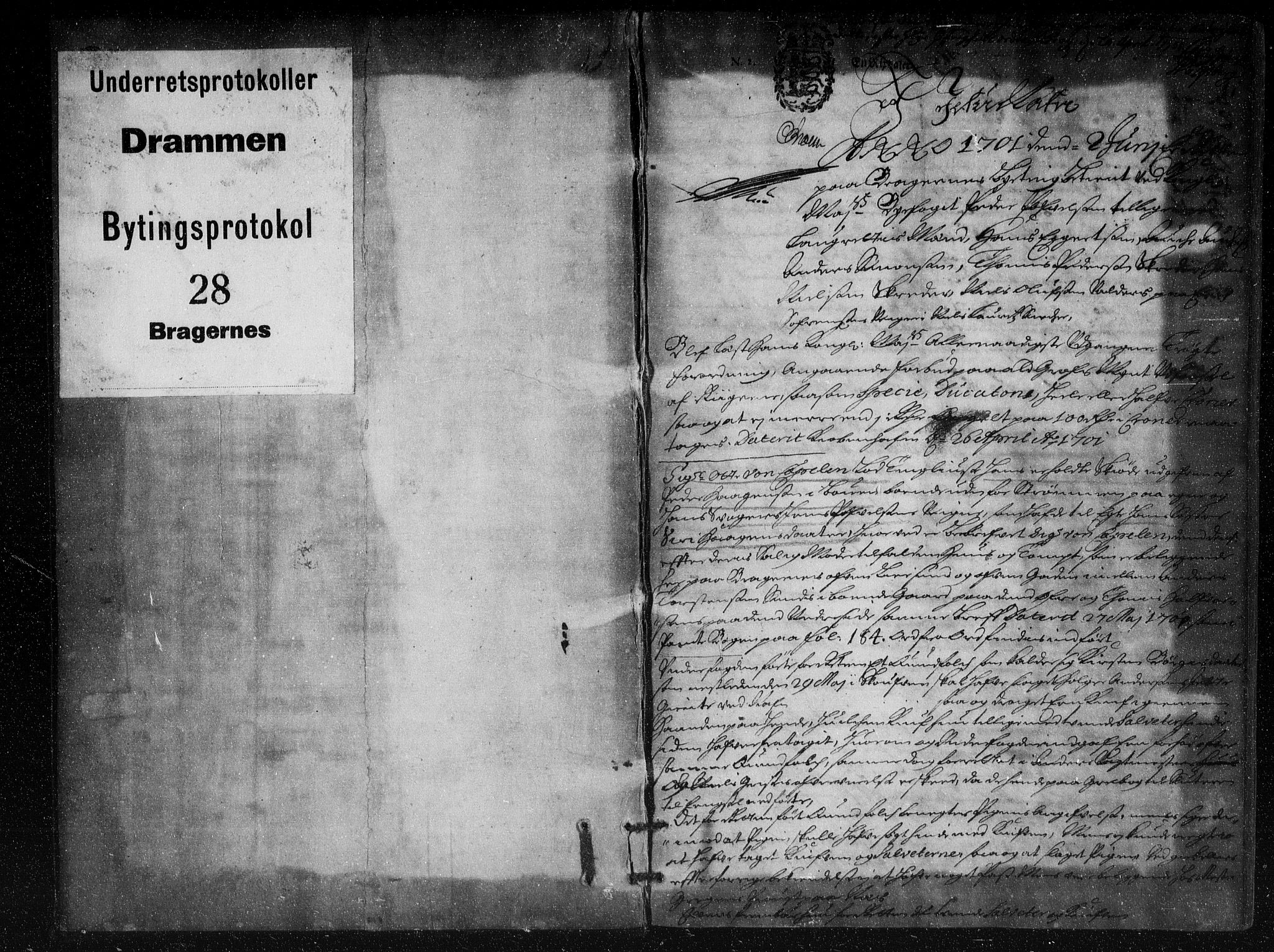 Drammen byfogd, AV/SAKO-A-222/F/Fa/L0028: Tingbok for Bragernes, 1701-1702, p. 0b-1a