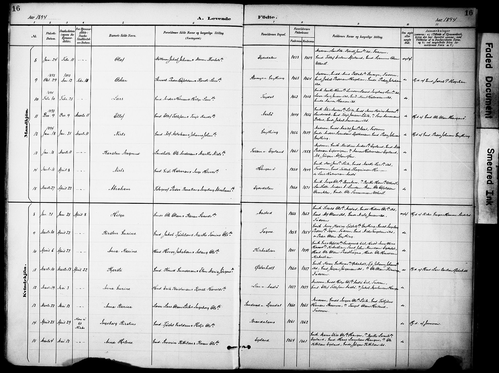 Gjerstad sokneprestkontor, AV/SAK-1111-0014/F/Fa/Faa/L0010: Parish register (official) no. A 10, 1891-1902, p. 16