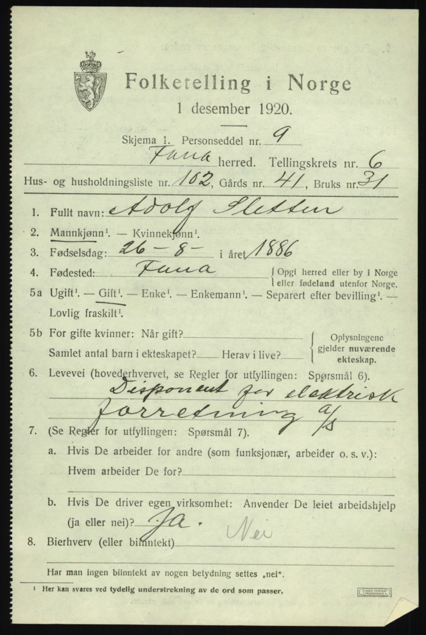 SAB, 1920 census for Fana, 1920, p. 12047