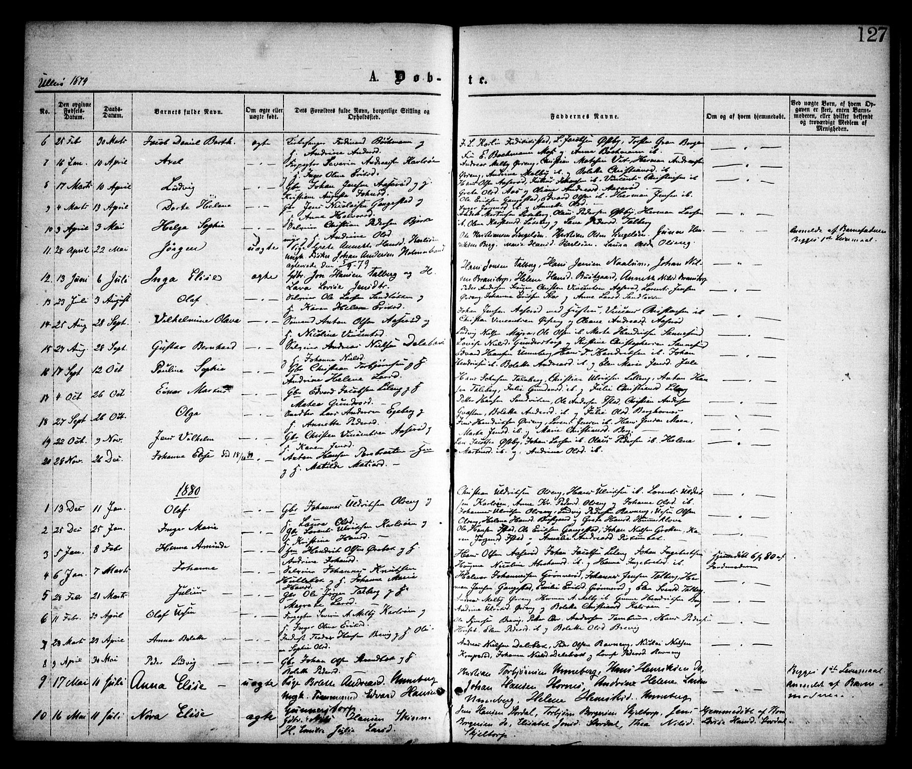 Skjeberg prestekontor Kirkebøker, SAO/A-10923/F/Fa/L0008: Parish register (official) no. I 8, 1869-1885, p. 127