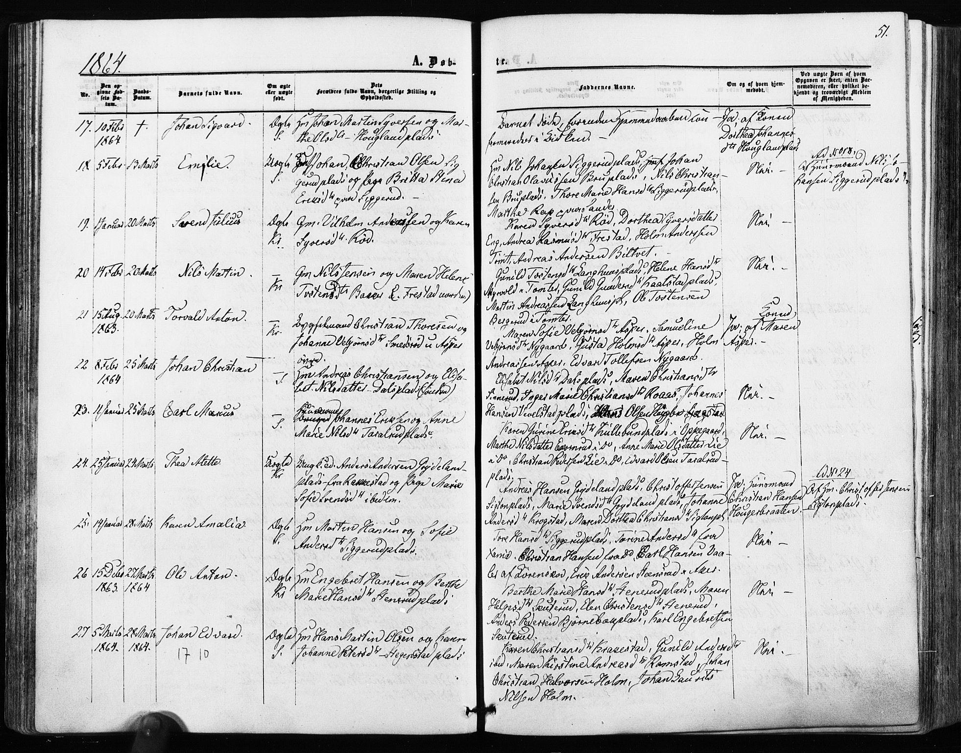 Kråkstad prestekontor Kirkebøker, SAO/A-10125a/F/Fa/L0007: Parish register (official) no. I 7, 1858-1870, p. 51
