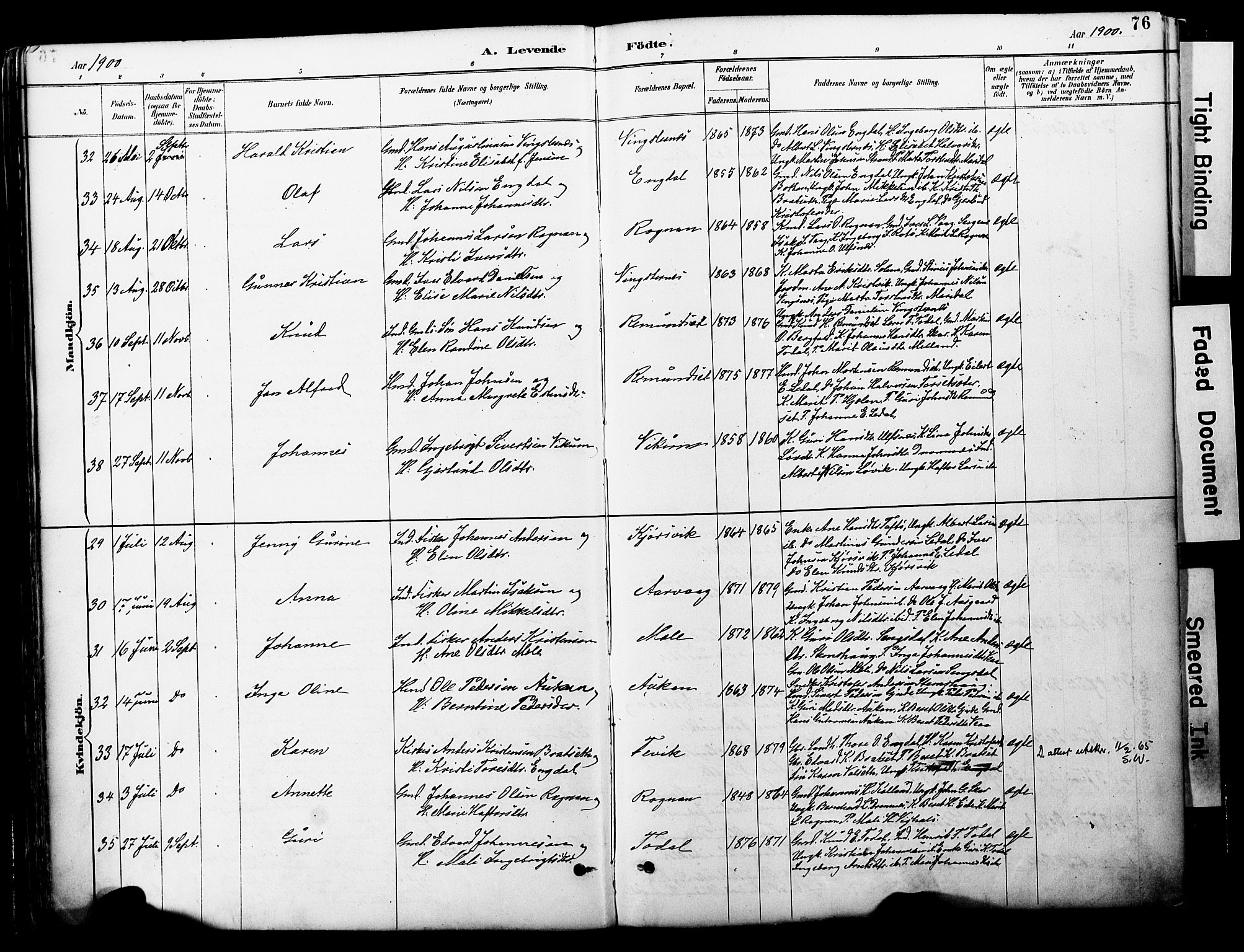 Ministerialprotokoller, klokkerbøker og fødselsregistre - Møre og Romsdal, AV/SAT-A-1454/578/L0907: Parish register (official) no. 578A06, 1887-1904, p. 76