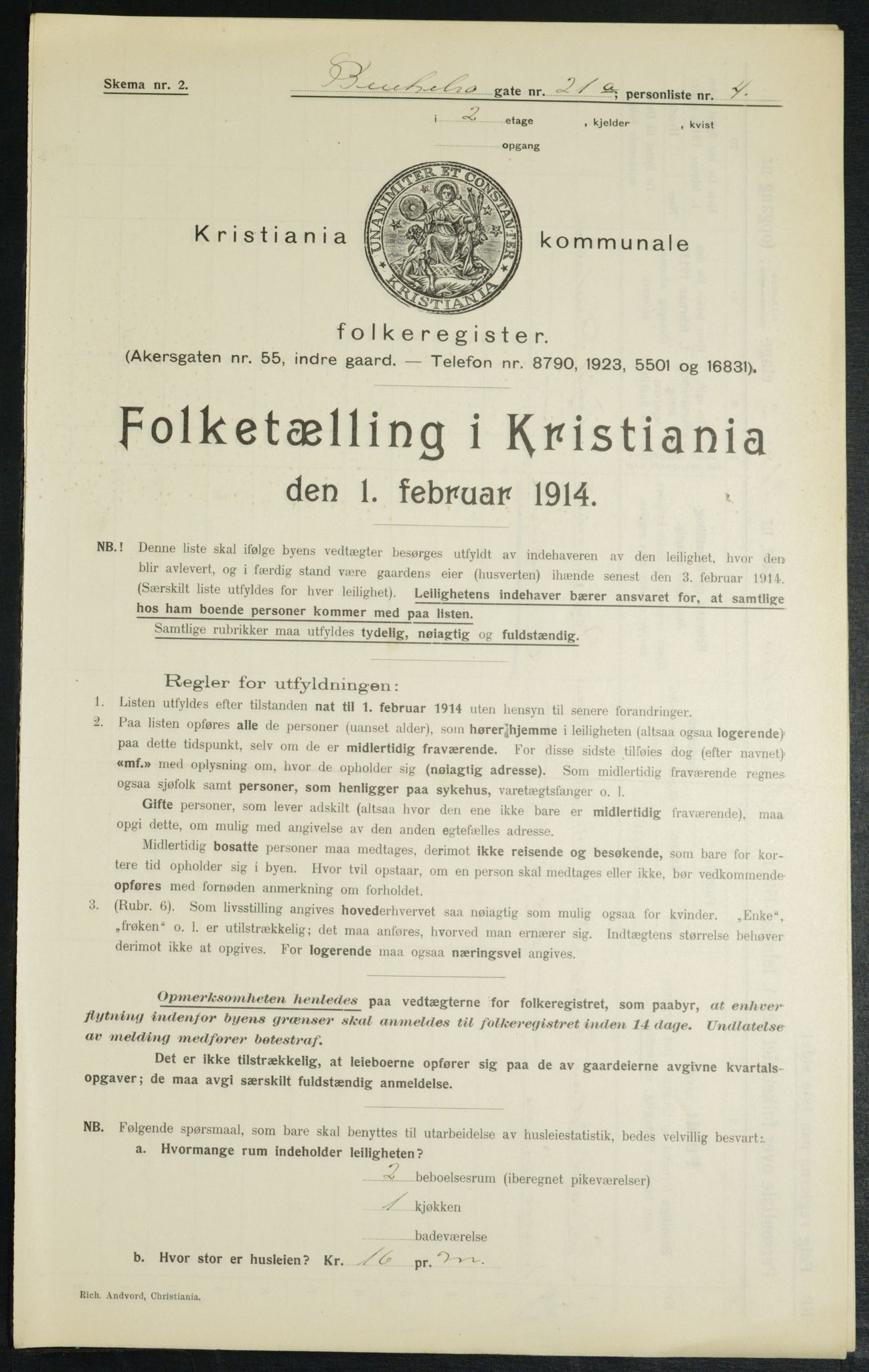 OBA, Municipal Census 1914 for Kristiania, 1914, p. 3490