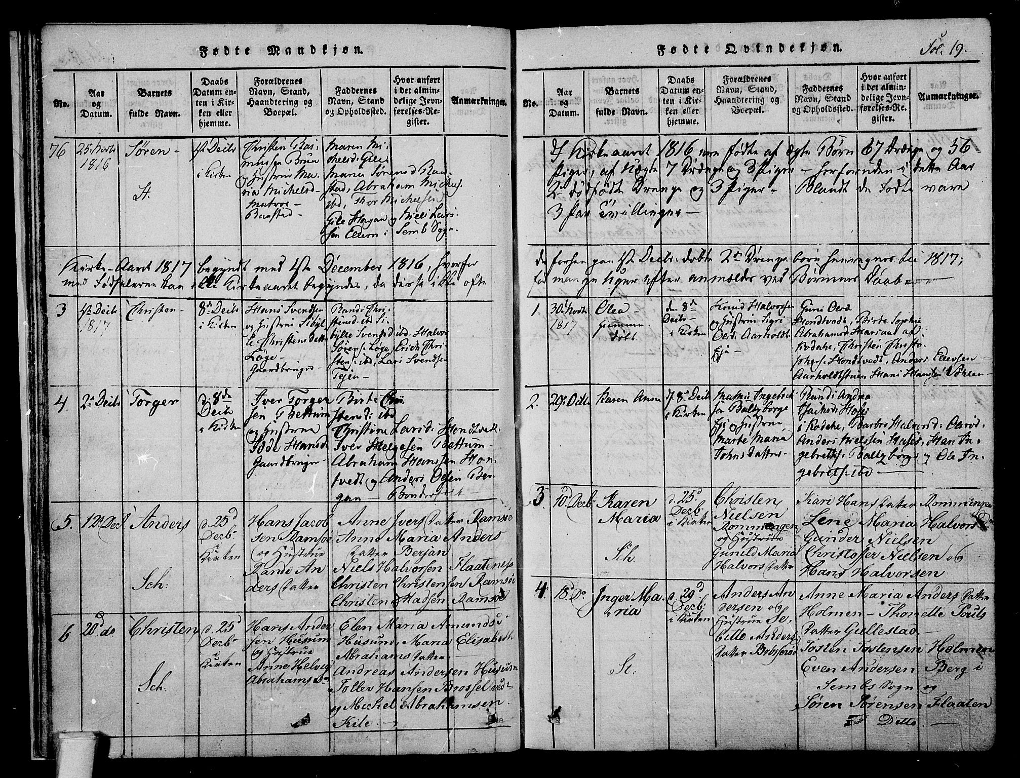 Stokke kirkebøker, AV/SAKO-A-320/F/Fa/L0005: Parish register (official) no. I 5, 1815-1826, p. 19