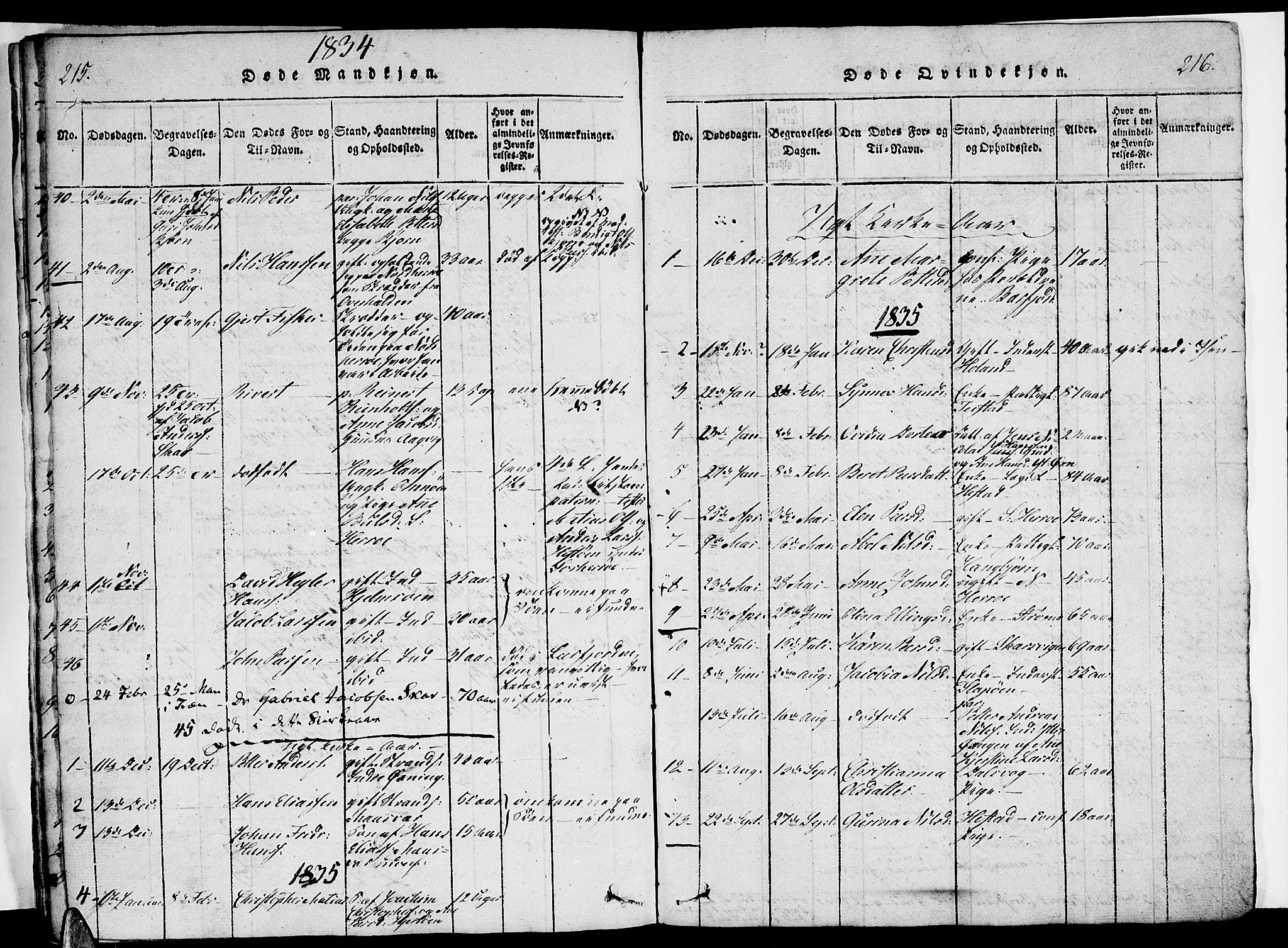 Ministerialprotokoller, klokkerbøker og fødselsregistre - Nordland, SAT/A-1459/834/L0510: Parish register (copy) no. 834C01, 1820-1847, p. 215-216