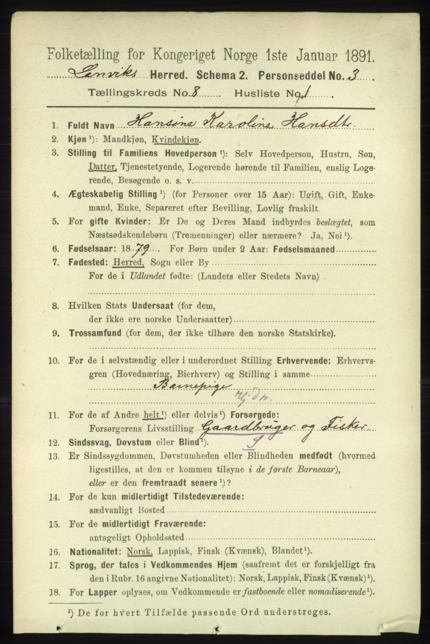 RA, 1891 census for 1931 Lenvik, 1891, p. 4393